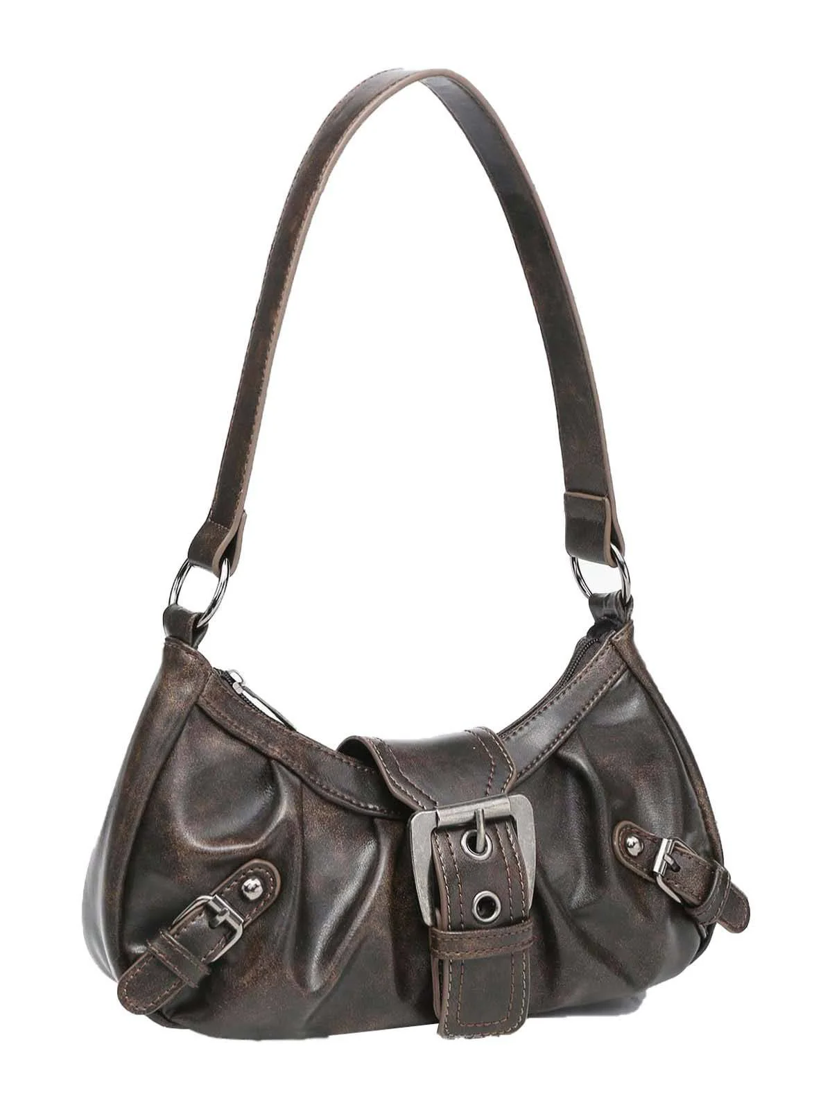 Vintage Leather Buckle Design Shoulder Bag - Image 10