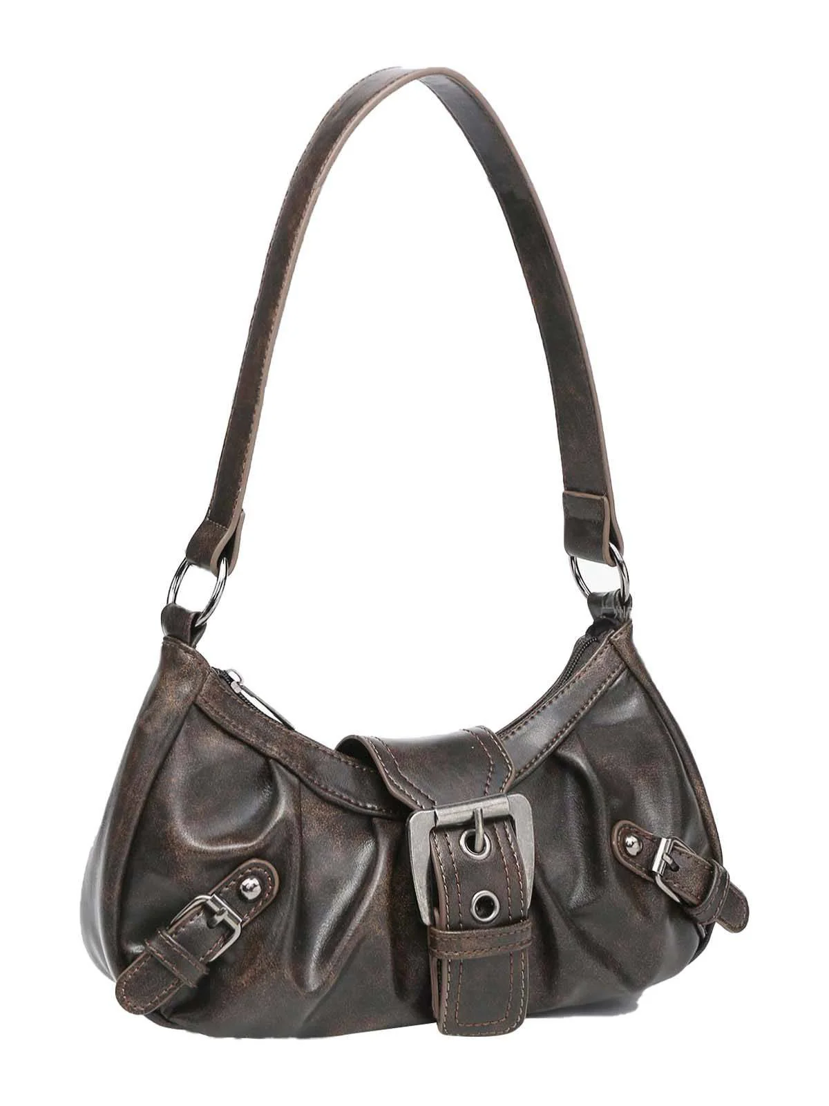 Vintage Leather Buckle Design Shoulder Bag - Image 12