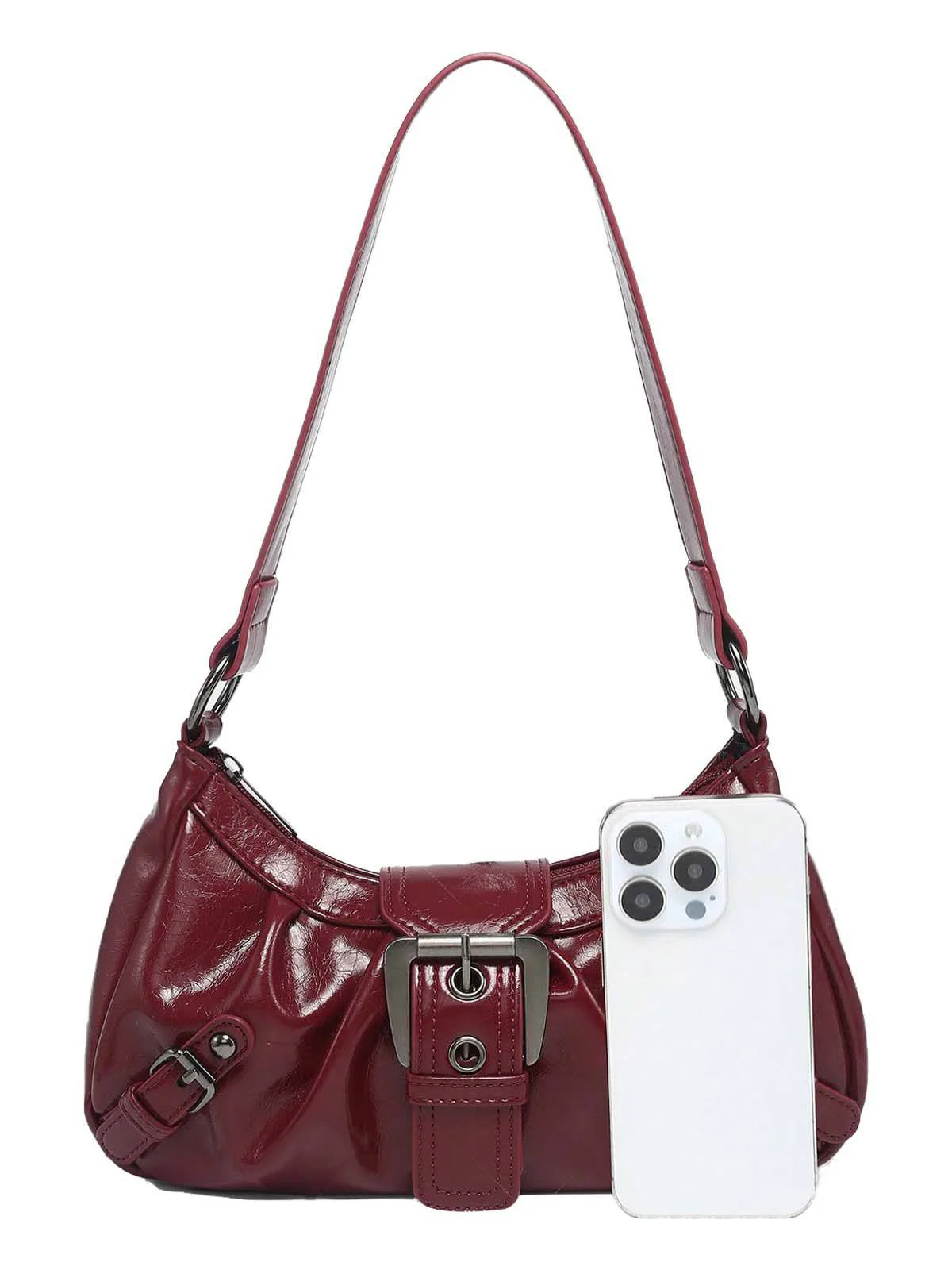 Vintage Leather Buckle Design Shoulder Bag - Image 15