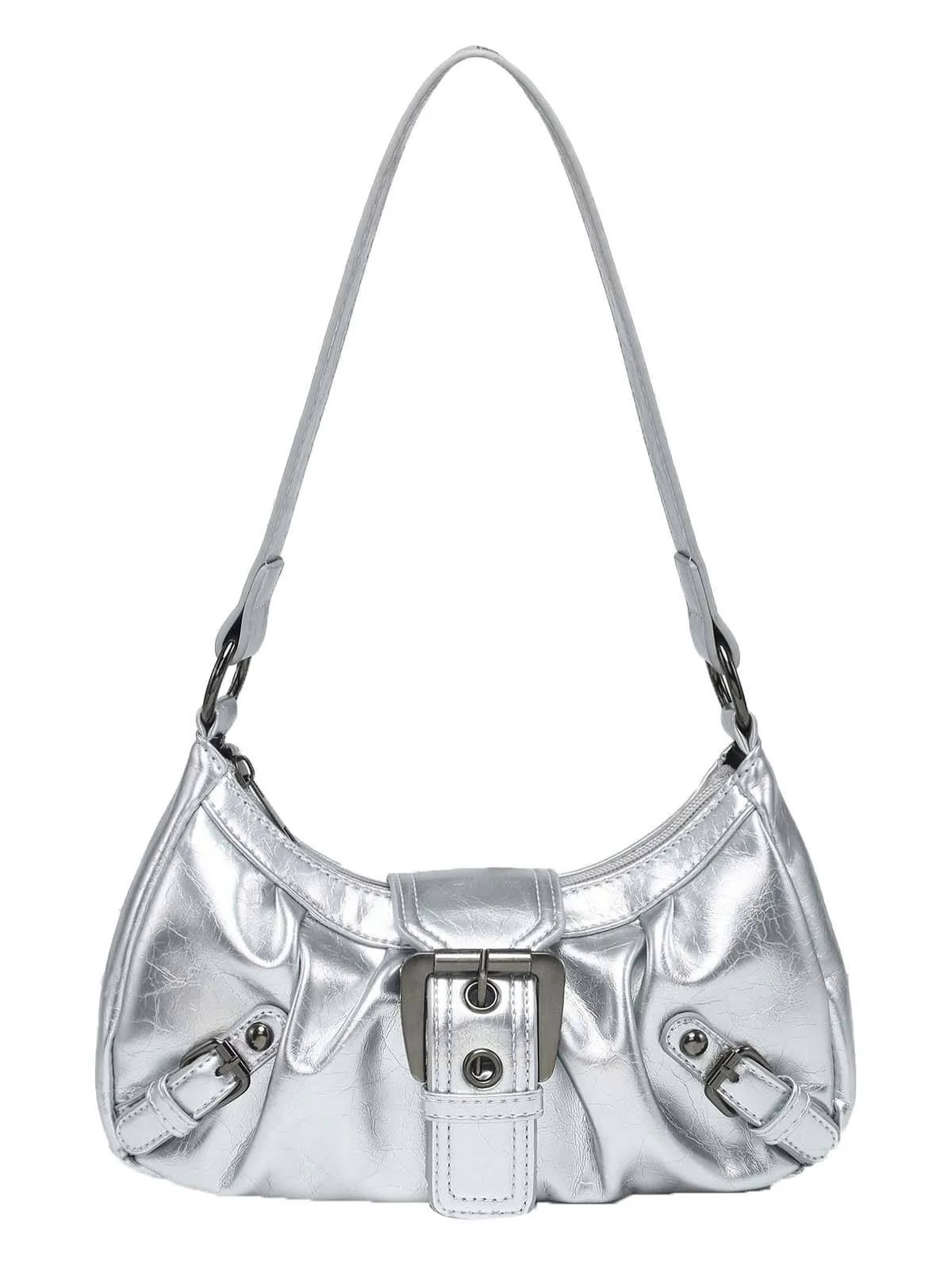 Vintage Leather Buckle Design Shoulder Bag - Image 2