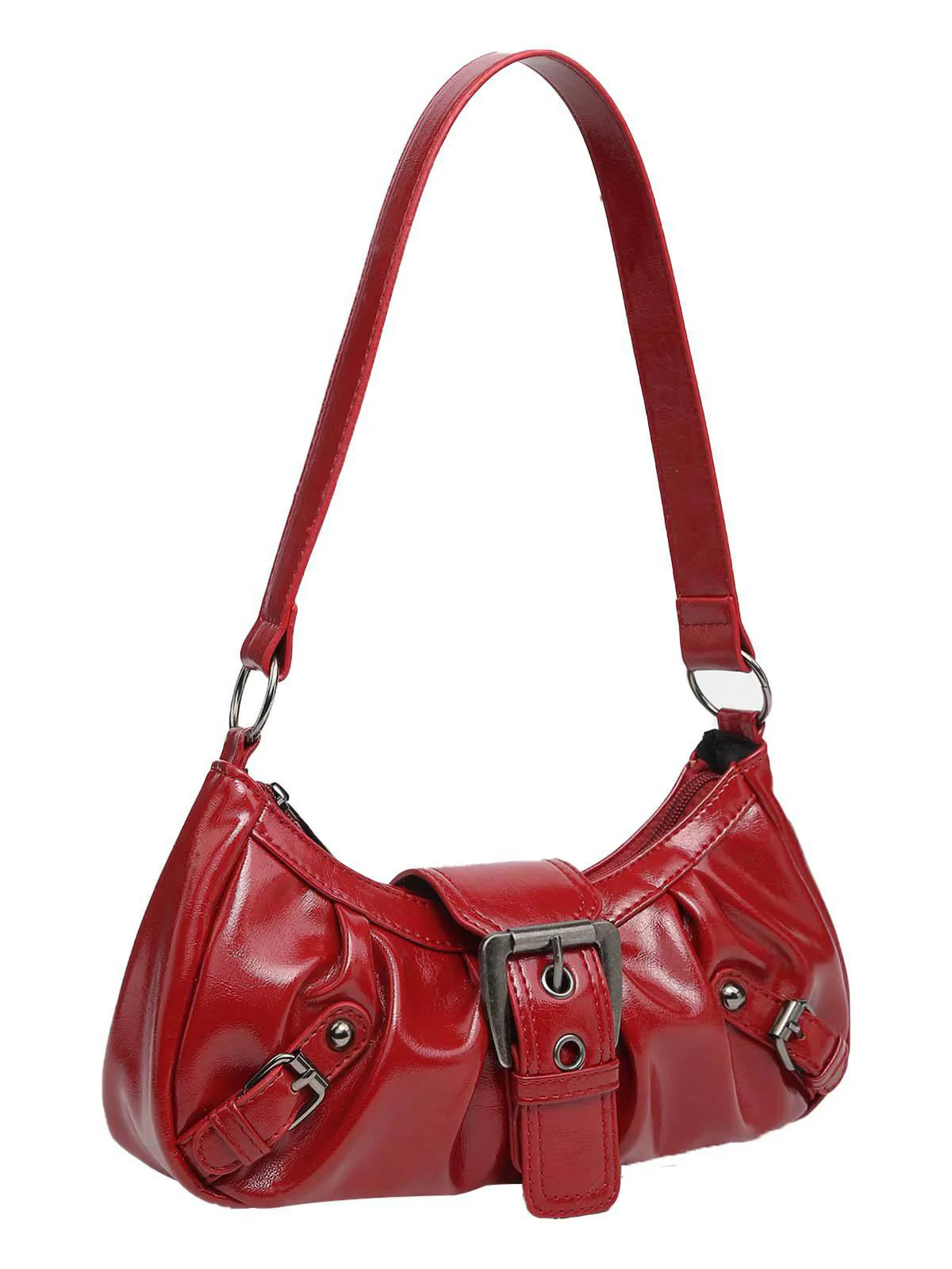 Vintage Leather Buckle Design Shoulder Bag - Image 20
