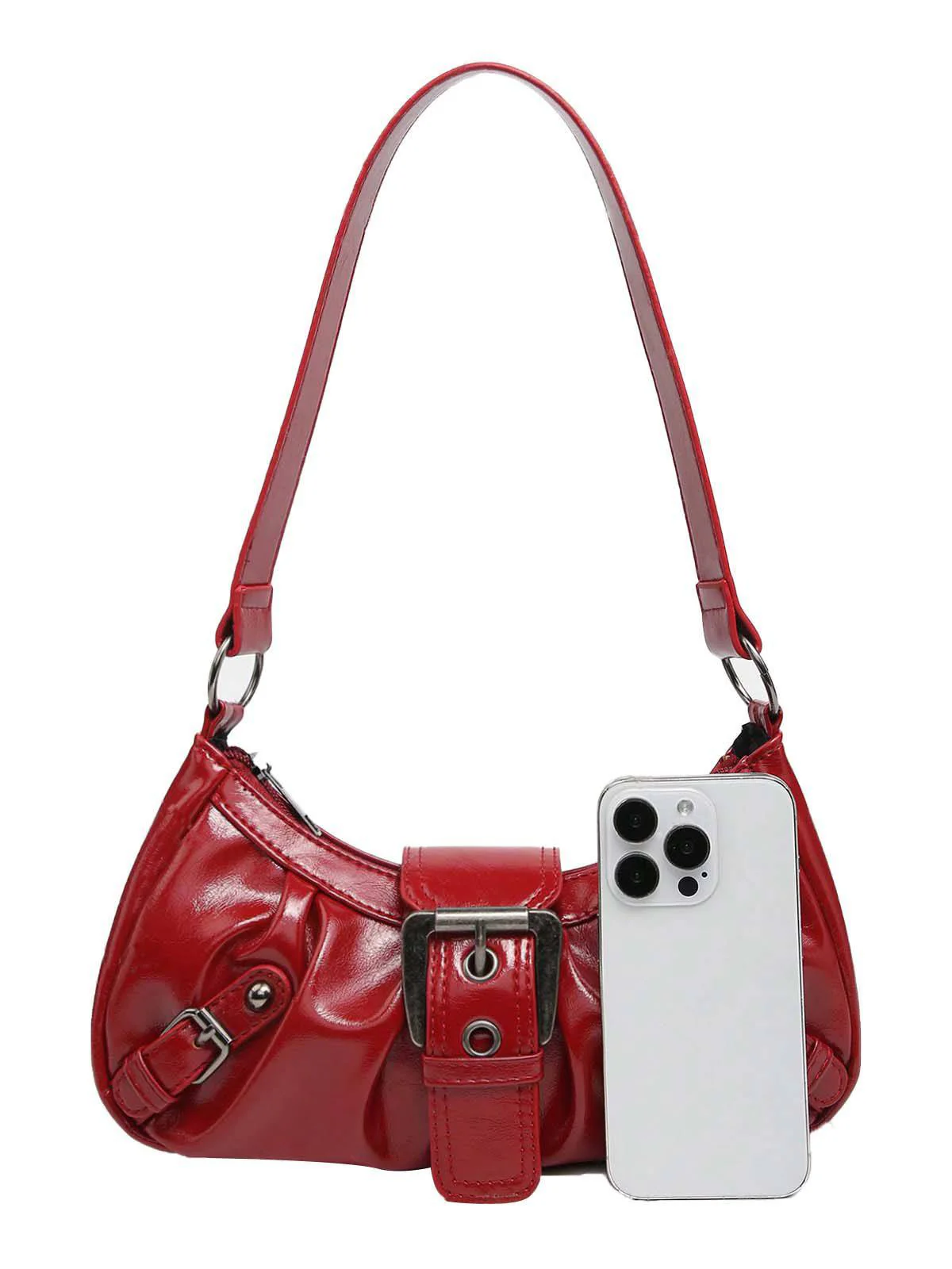 Vintage Leather Buckle Design Shoulder Bag - Image 21
