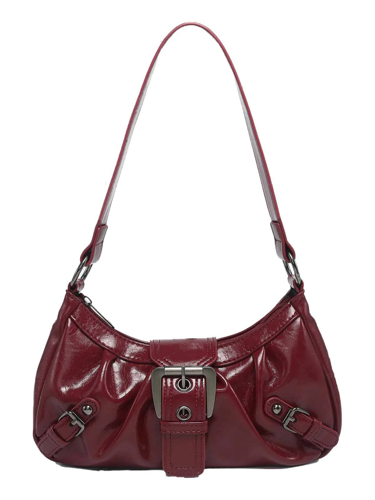 Vintage Leather Buckle Design Shoulder Bag - Image 3