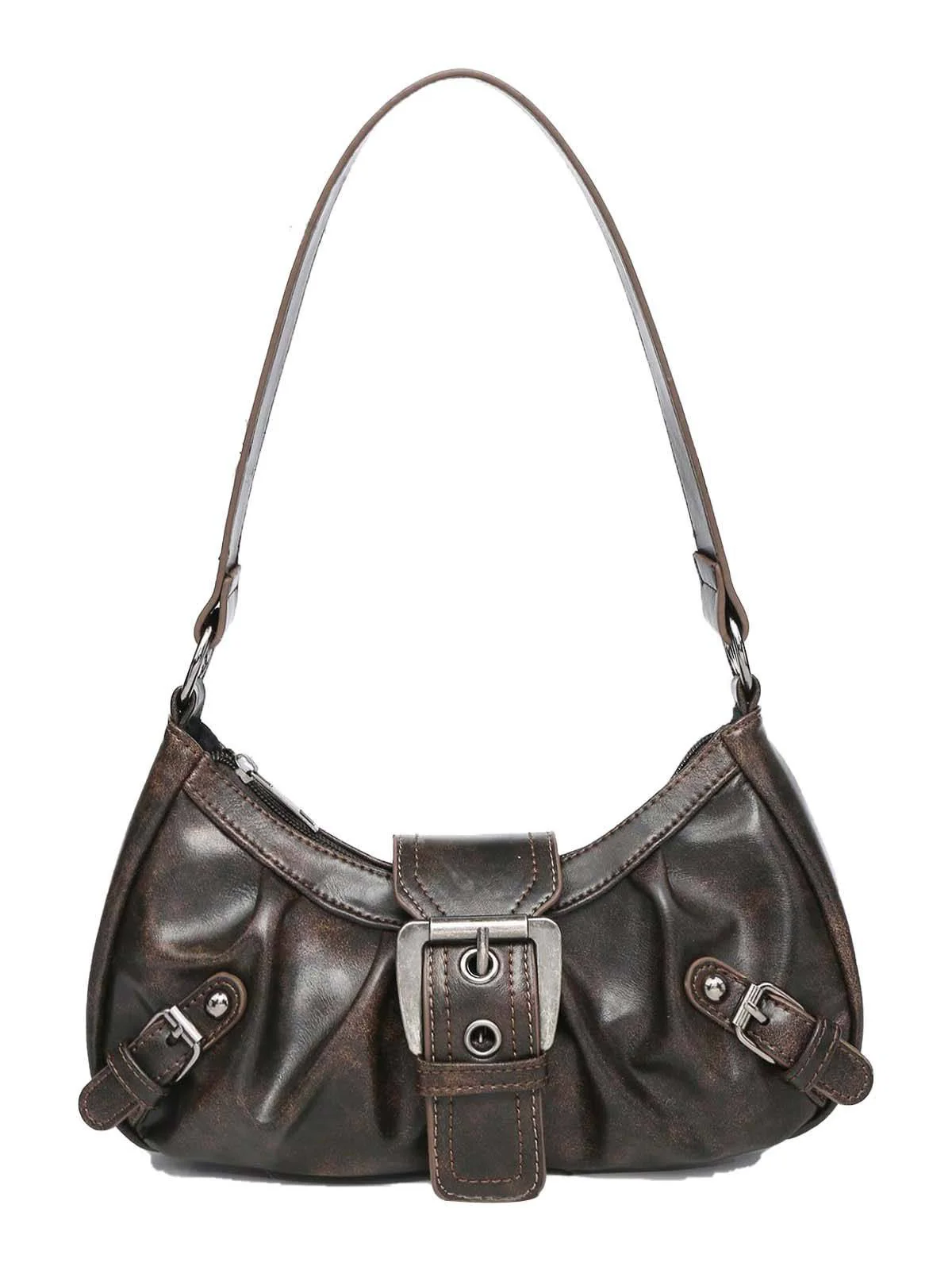 Vintage Leather Buckle Design Shoulder Bag - Image 4