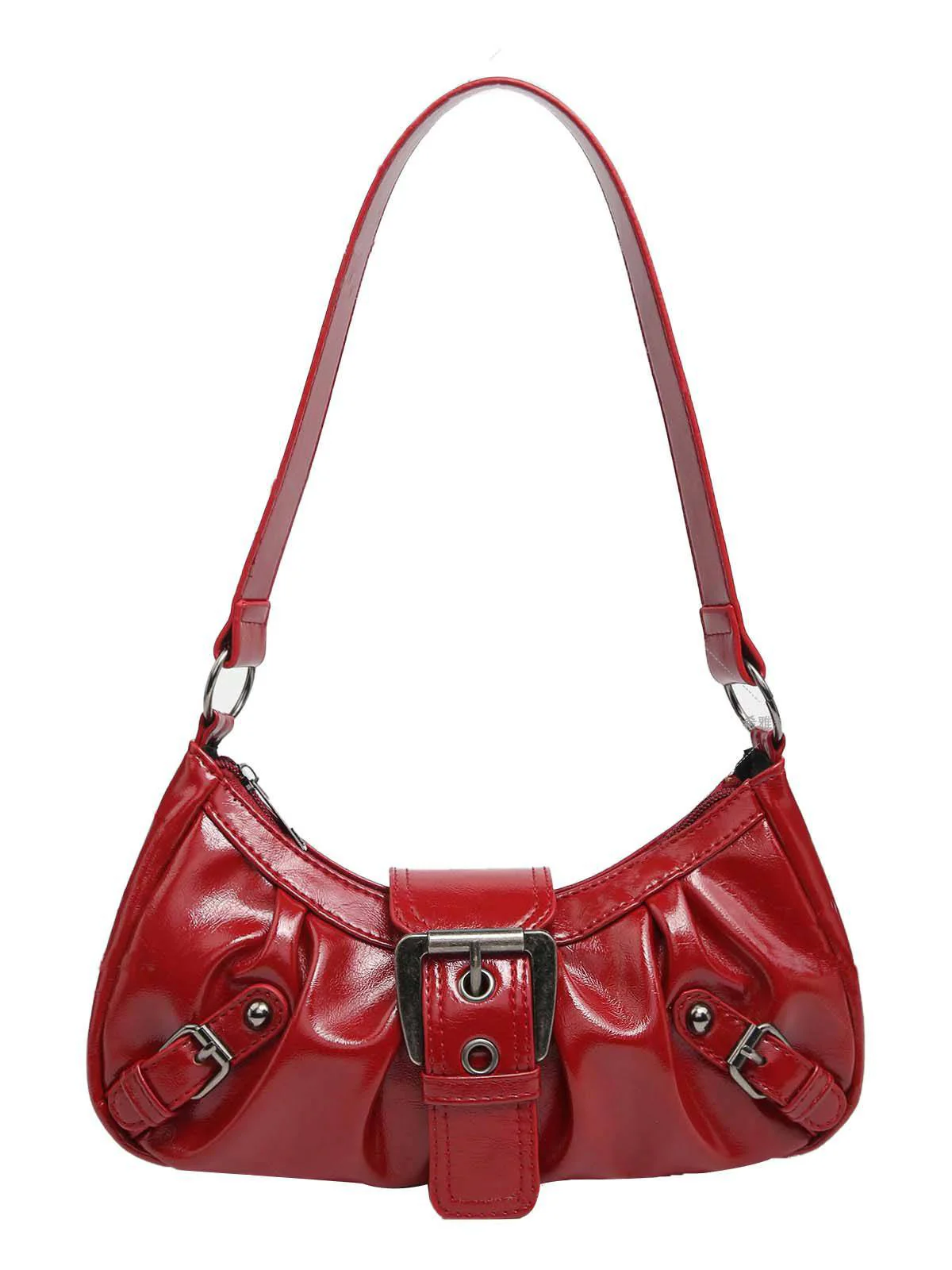 Vintage Leather Buckle Design Shoulder Bag - Image 5