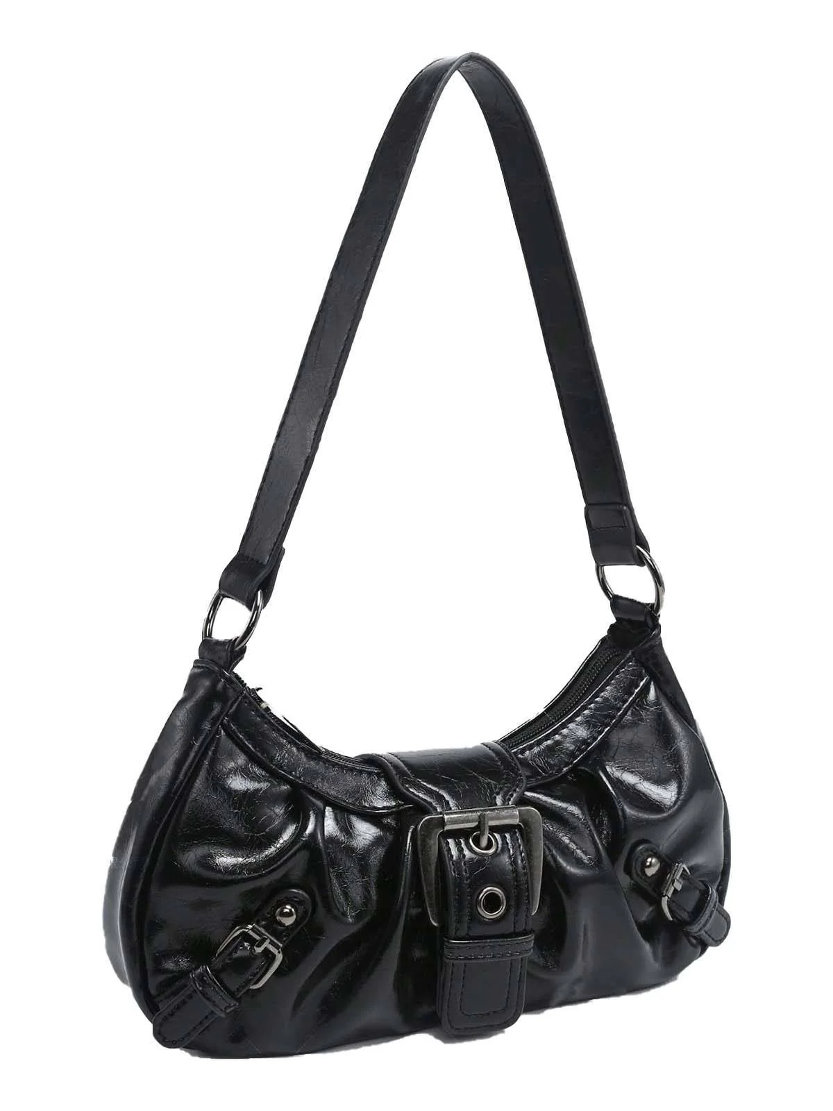Vintage Leather Buckle Design Shoulder Bag - Image 6