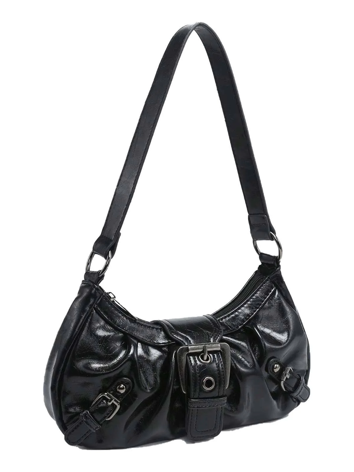 Vintage Leather Buckle Design Shoulder Bag - Image 7