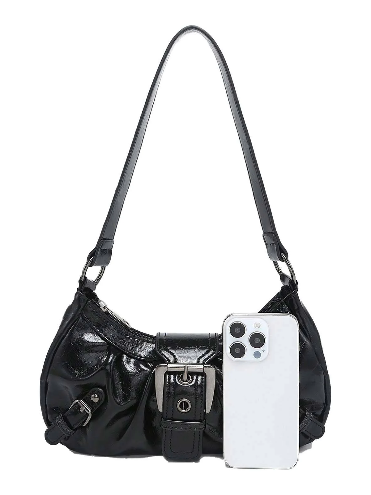Vintage Leather Buckle Design Shoulder Bag - Image 8