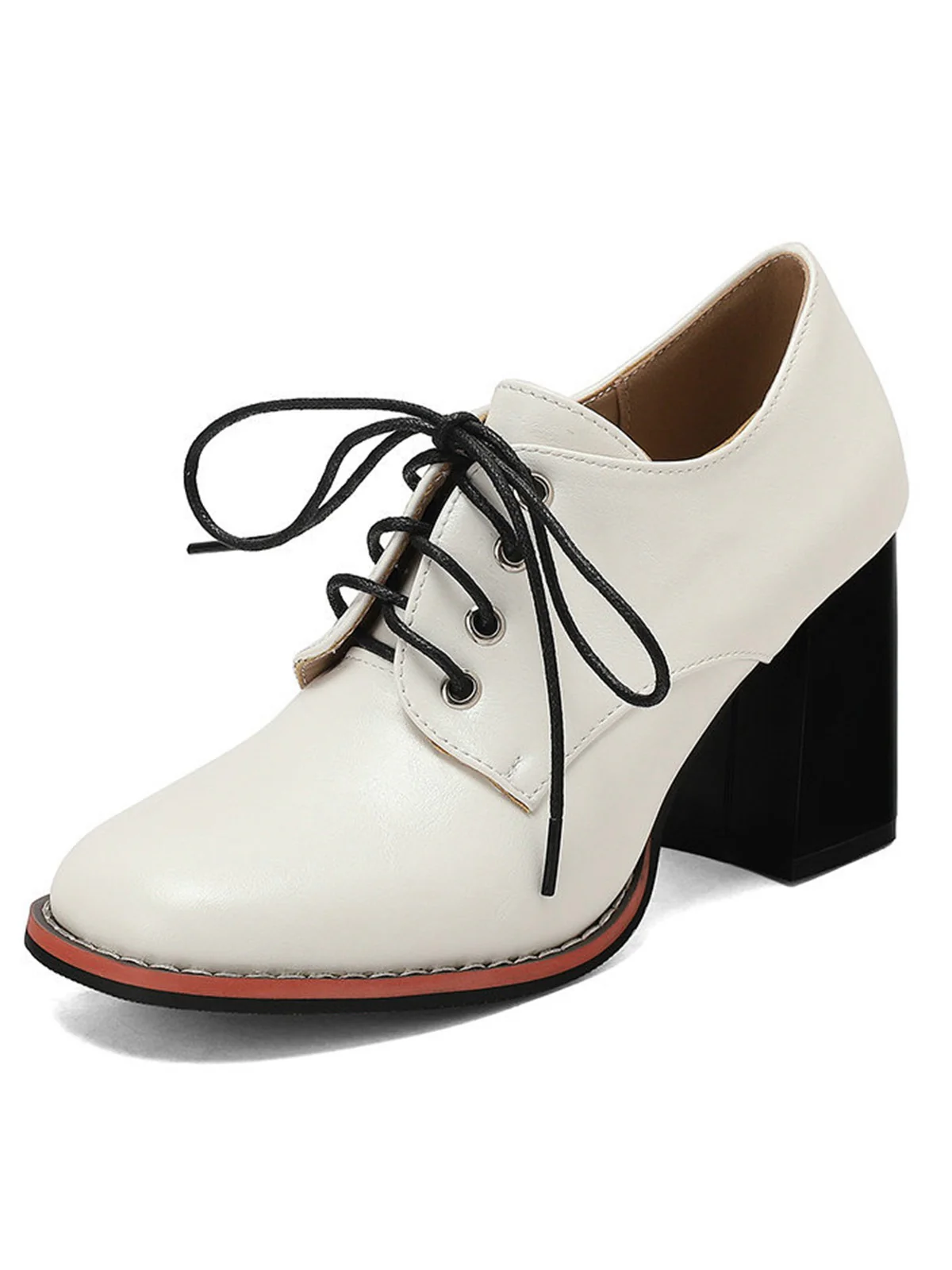 Vintage Leather Lace-Up Chunky Heel Shoes - Image 4