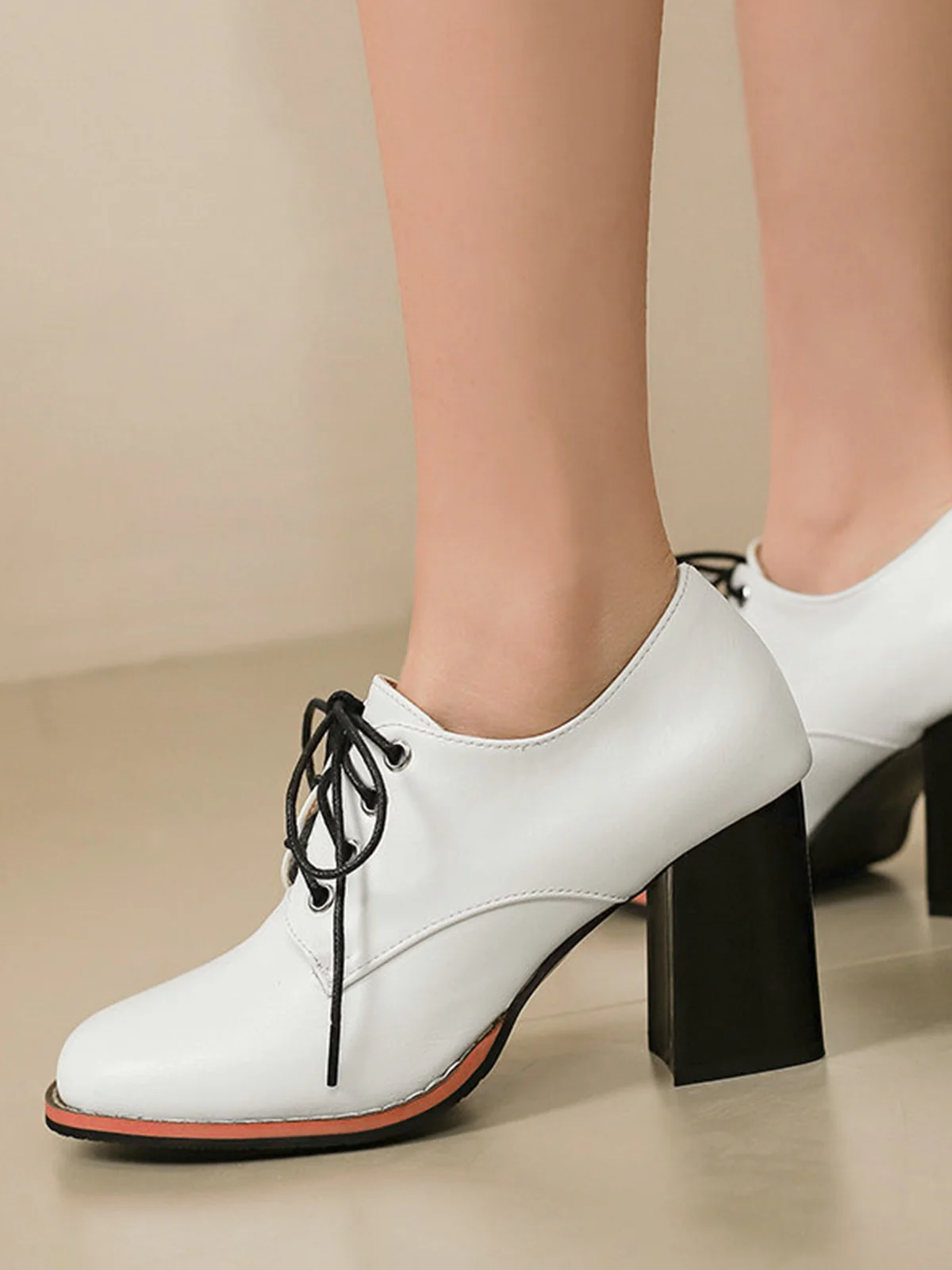 Vintage Leather Lace-Up Chunky Heel Shoes - Image 6