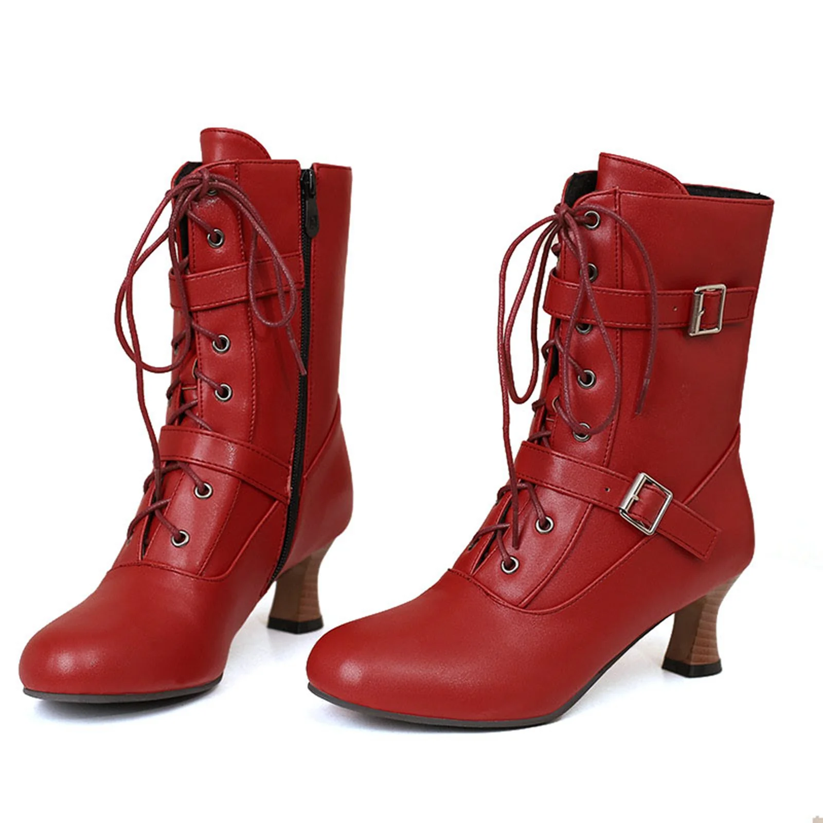 Vintage Leather Lace-up High Heel Boots - Image 4