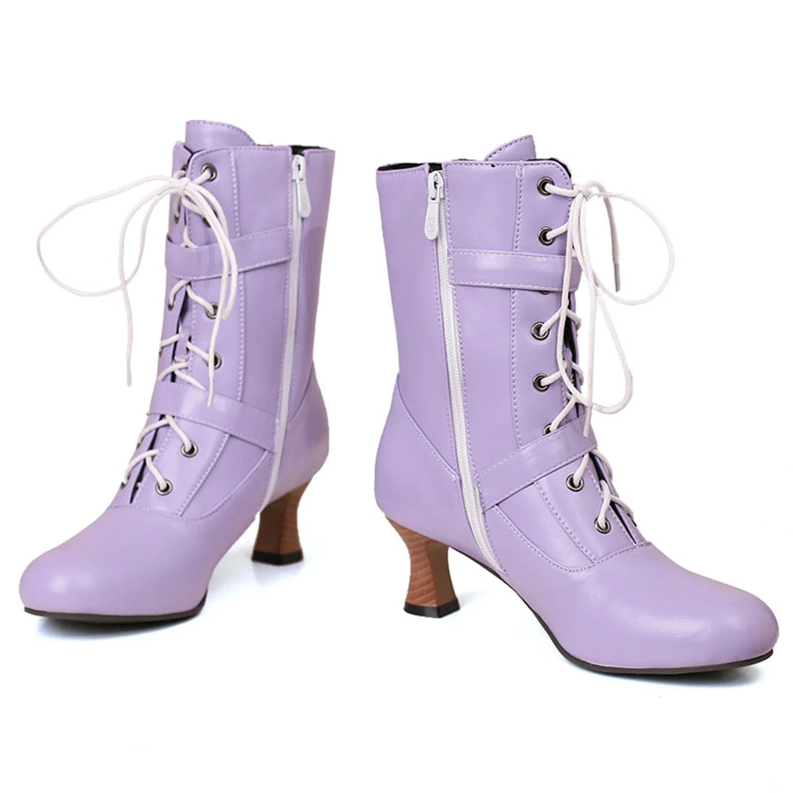 Vintage Leather Lace-up High Heel Boots - Image 6