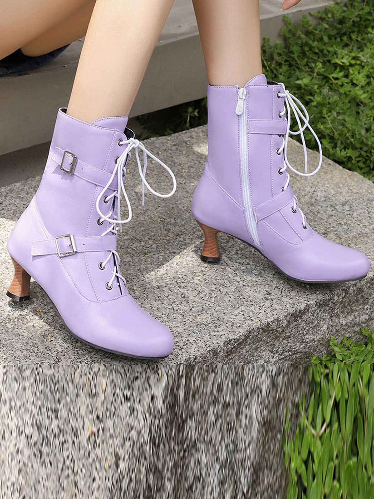 Vintage Leather Lace-up High Heel Boots - Image 7