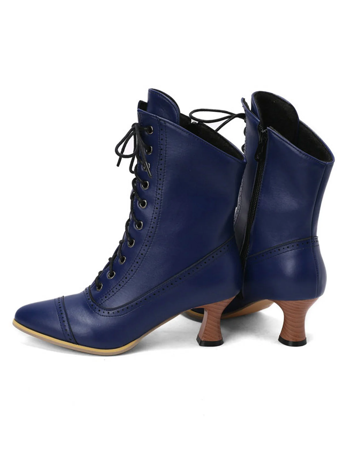 Vintage Leather Lace-up Kitten Heel Boots - Image 10