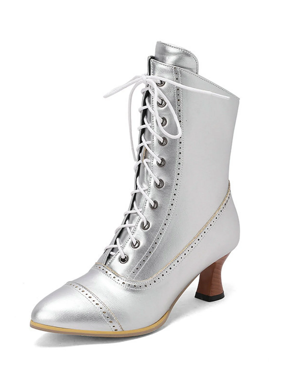 Vintage Leather Lace-up Kitten Heel Boots - Image 11