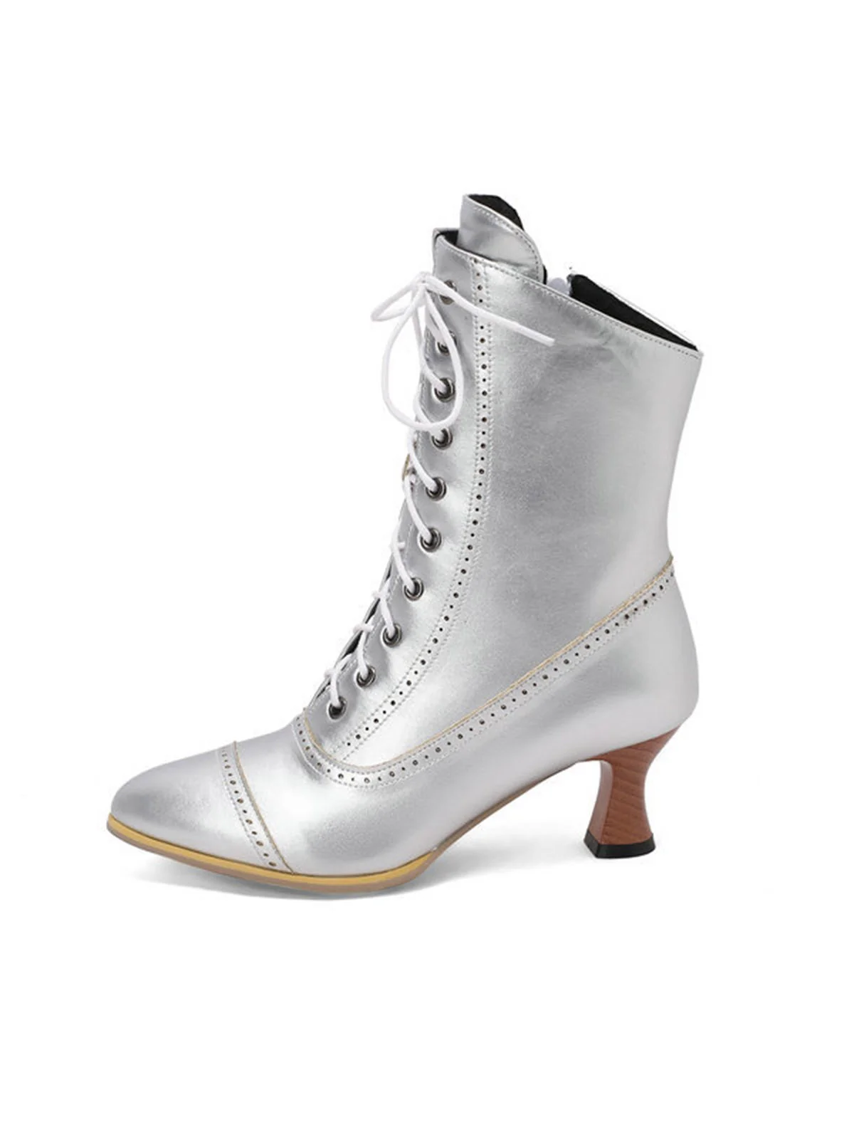 Vintage Leather Lace-up Kitten Heel Boots - Image 12