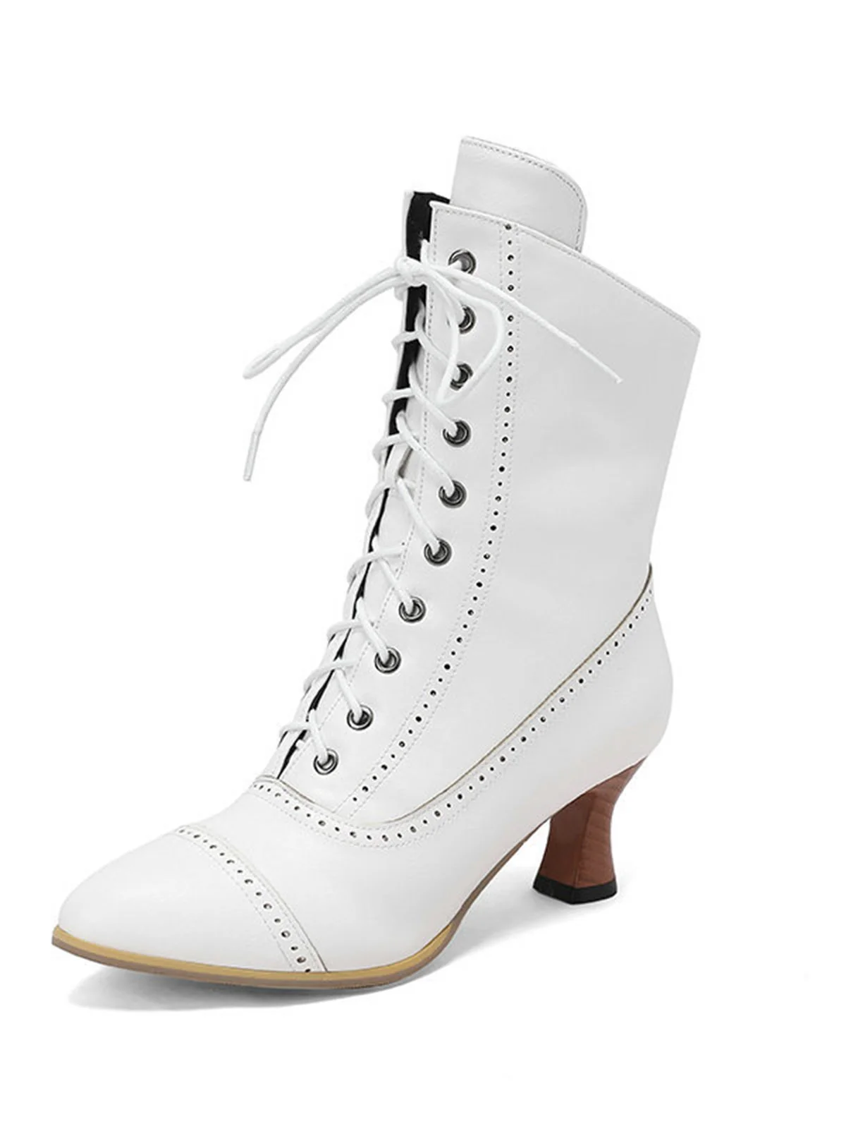 Vintage Leather Lace-up Kitten Heel Boots - Image 14