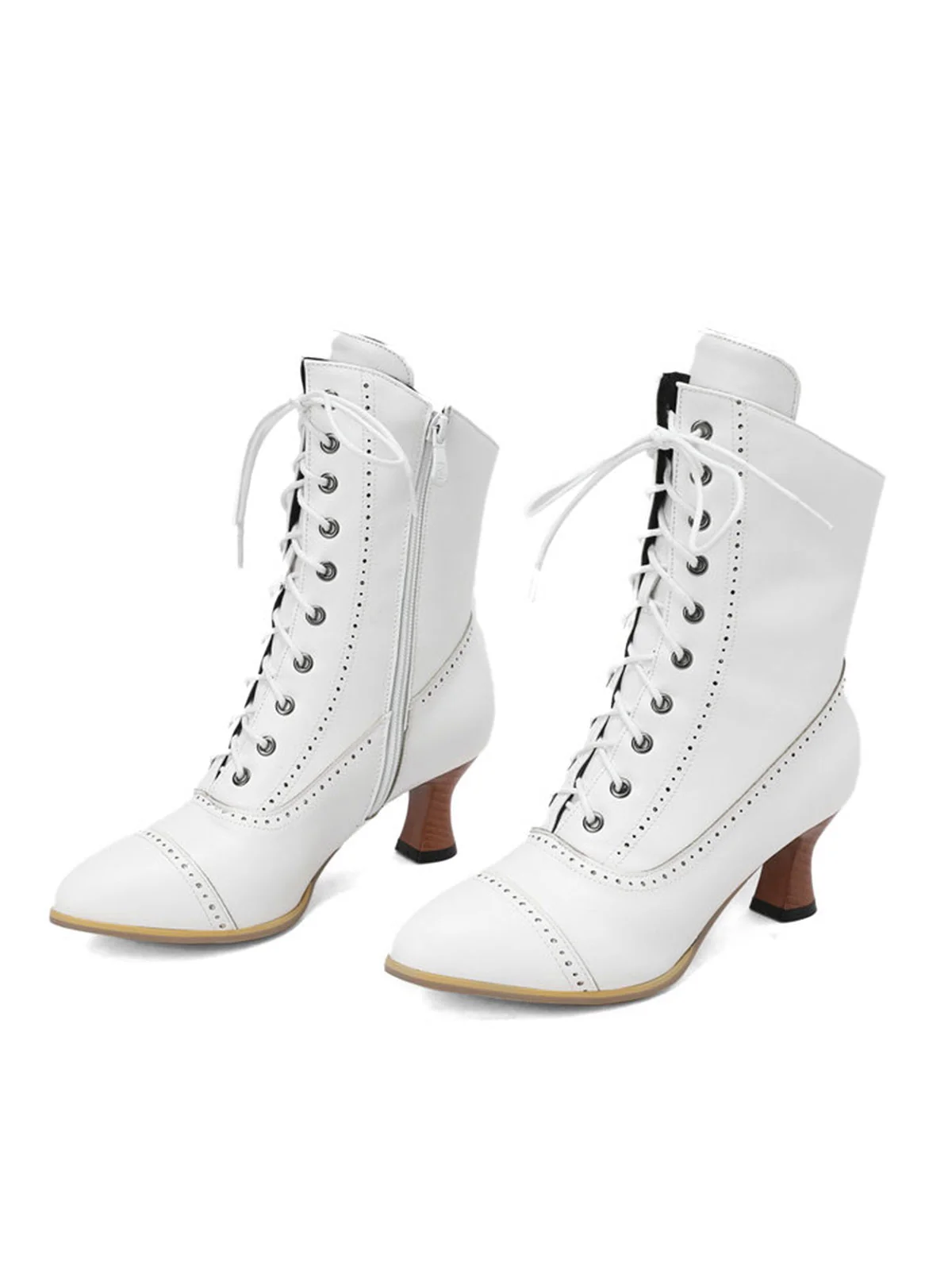 Vintage Leather Lace-up Kitten Heel Boots - Image 15
