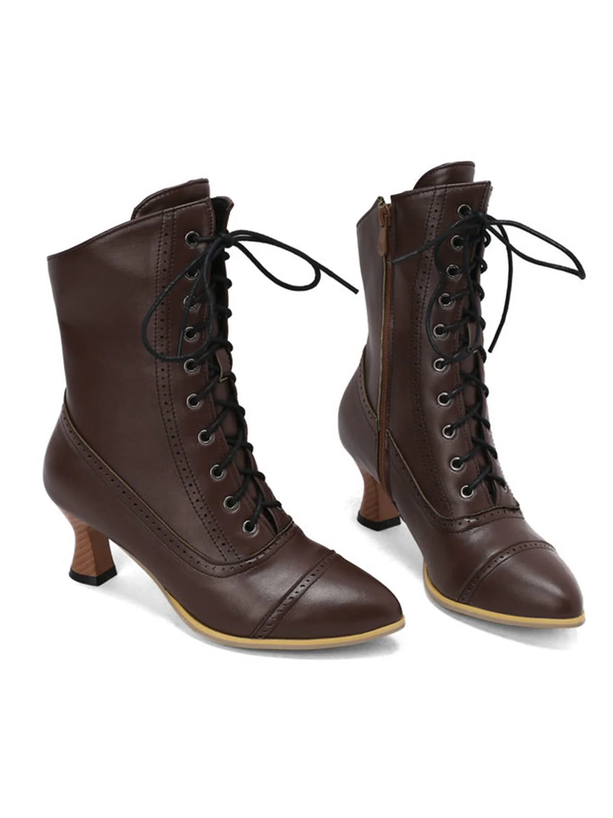 Vintage Leather Lace-up Kitten Heel Boots - Image 3