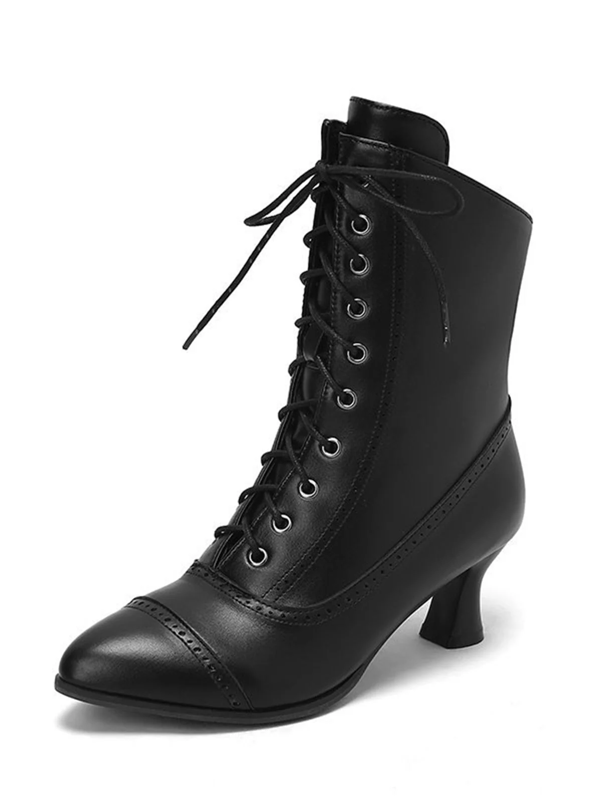 Vintage Leather Lace-up Kitten Heel Boots - Image 4