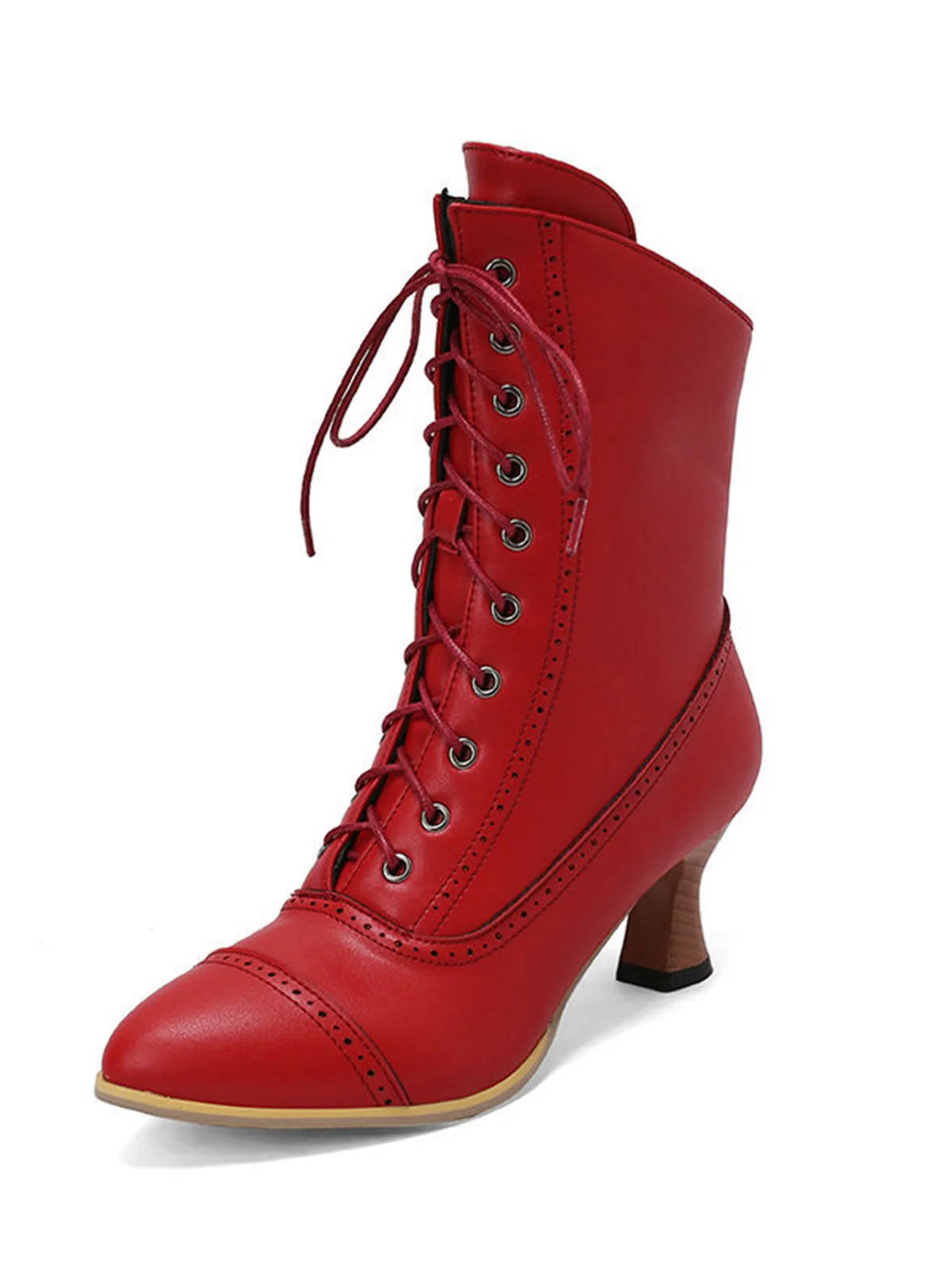 Vintage Leather Lace-up Kitten Heel Boots - Image 5