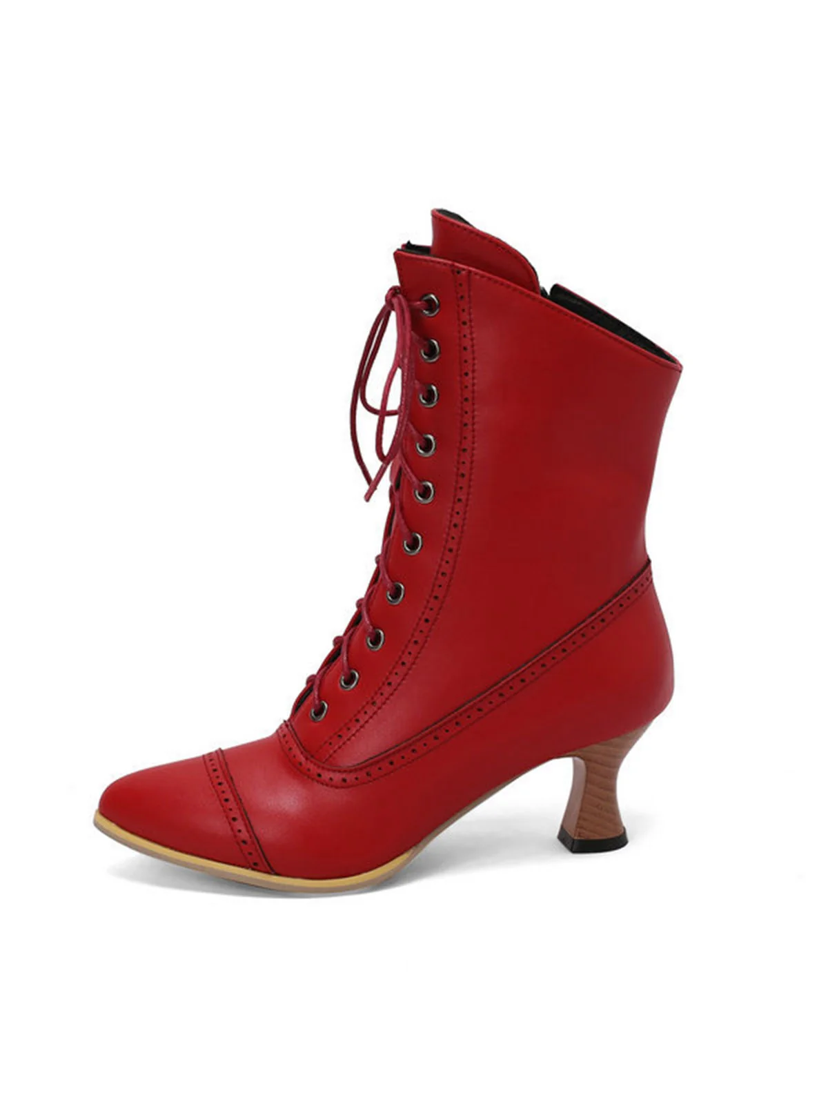 Vintage Leather Lace-up Kitten Heel Boots - Image 6