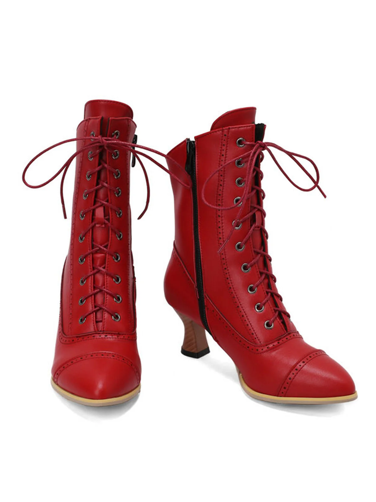 Vintage Leather Lace-up Kitten Heel Boots - Image 7