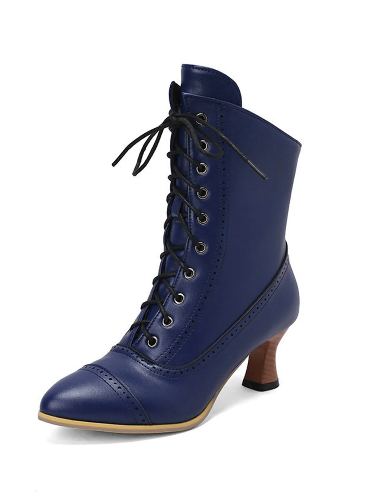 Vintage Leather Lace-up Kitten Heel Boots - Image 8
