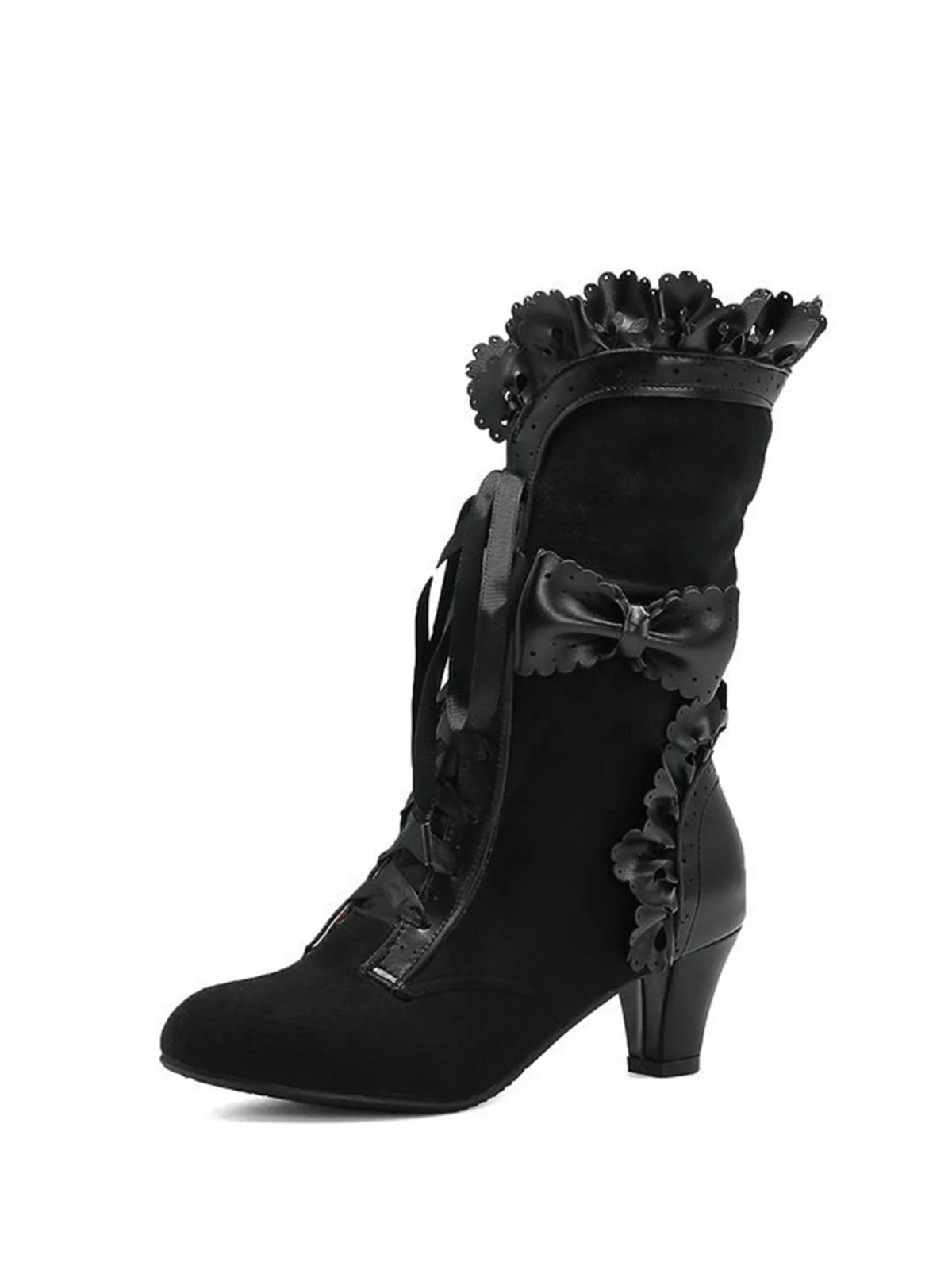 Vintage Leather Petal Edge Lace-Up Boots - Image 5