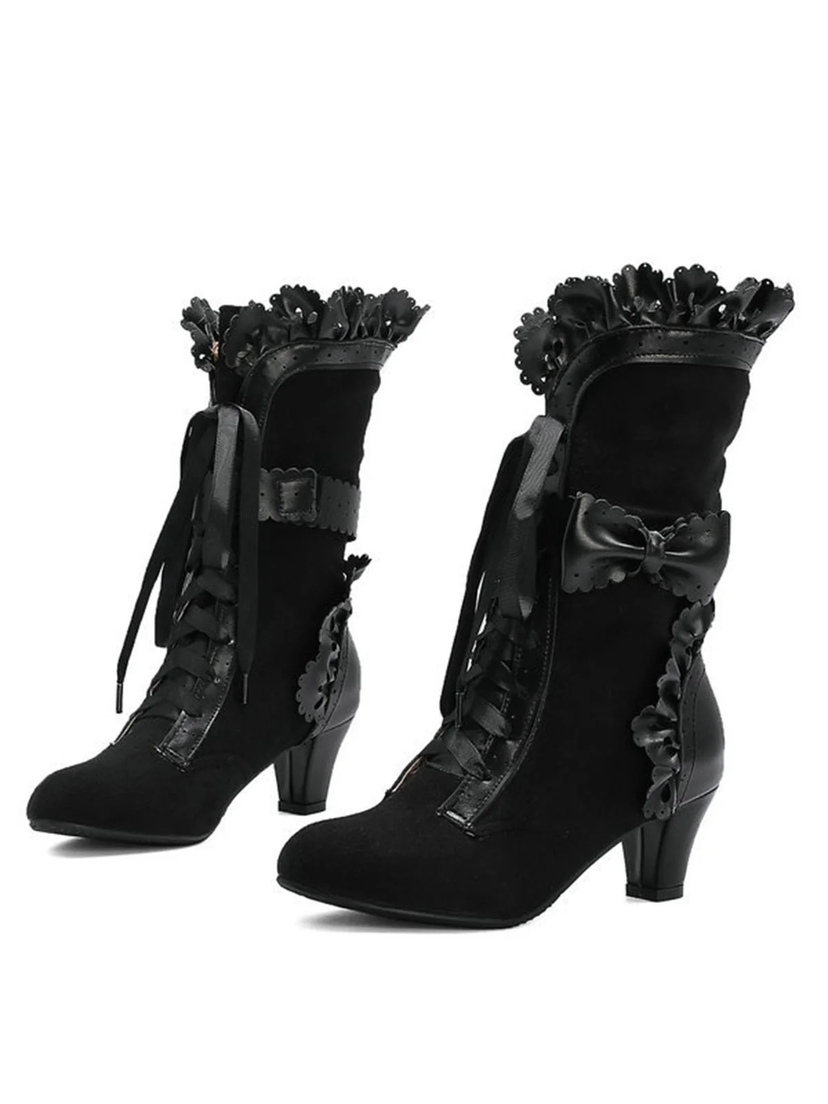 Vintage Leather Petal Edge Lace-Up Boots - Image 6