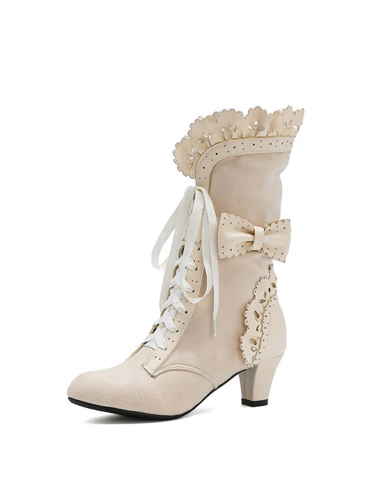 Vintage Leather Petal Edge Lace-Up Boots - Image 8