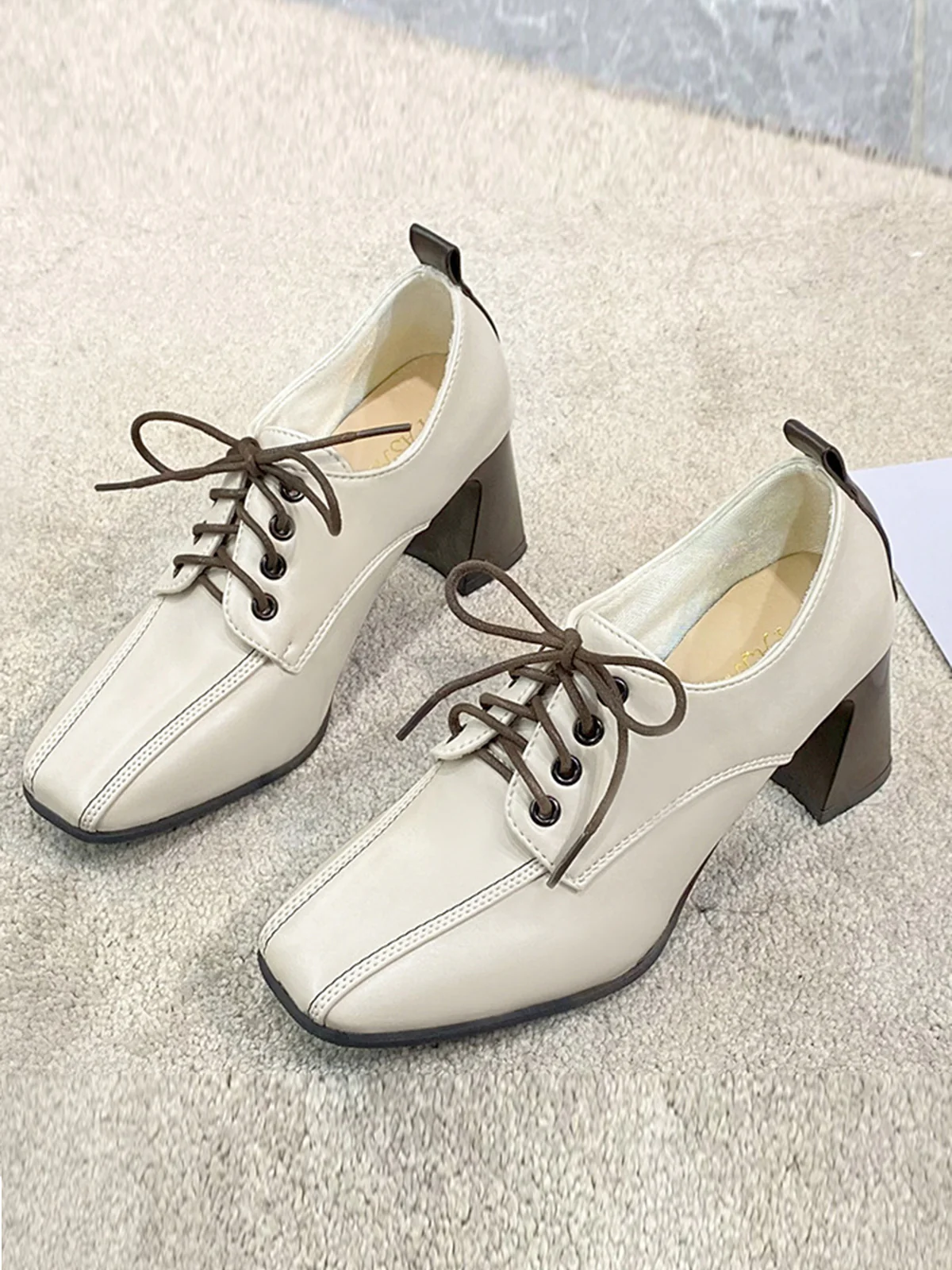 Vintage Leather Pointed Lace-Up High Heels - Image 2
