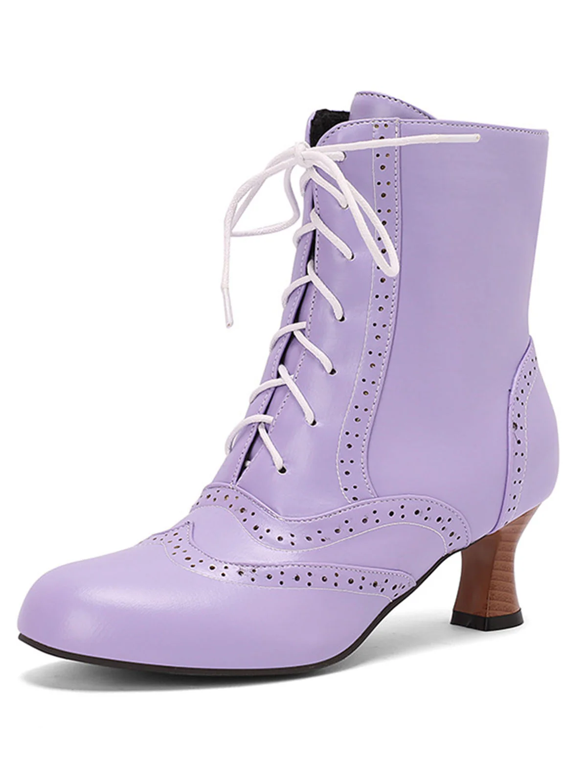 Vintage Leather Solid Kitten Heel Boots - Image 2