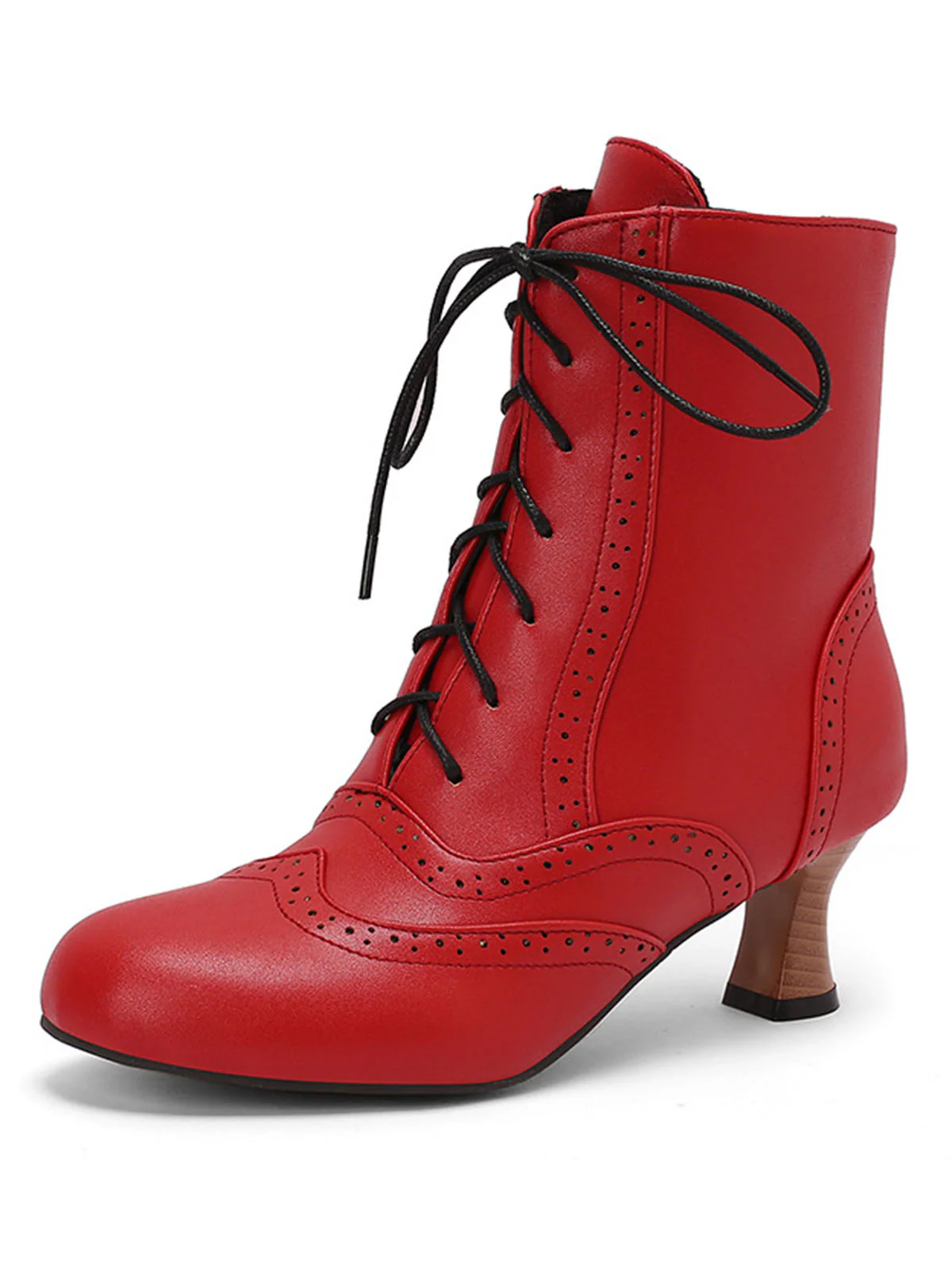 Vintage Leather Solid Kitten Heel Boots - Image 3
