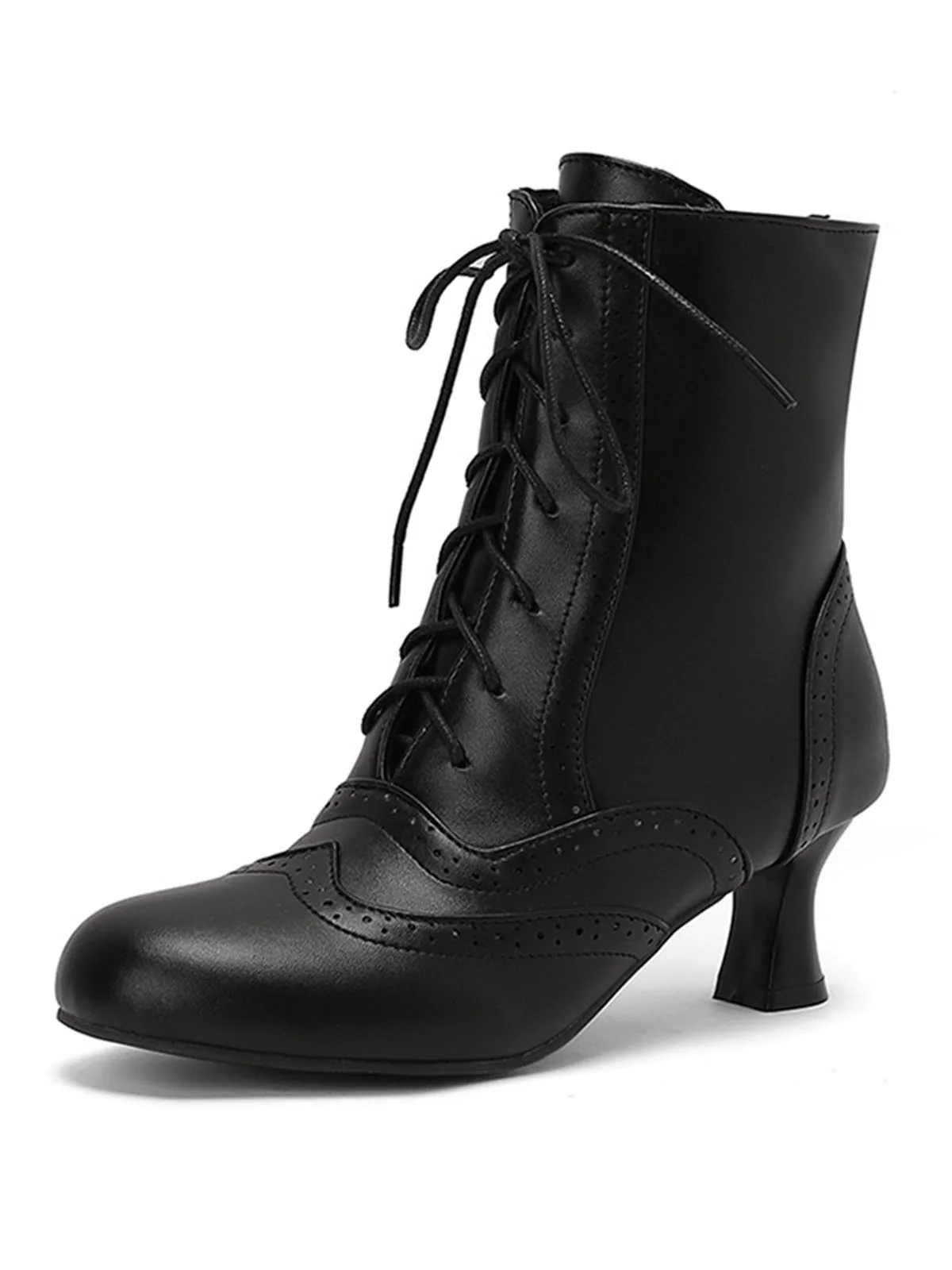 Vintage Leather Solid Kitten Heel Boots - Image 4