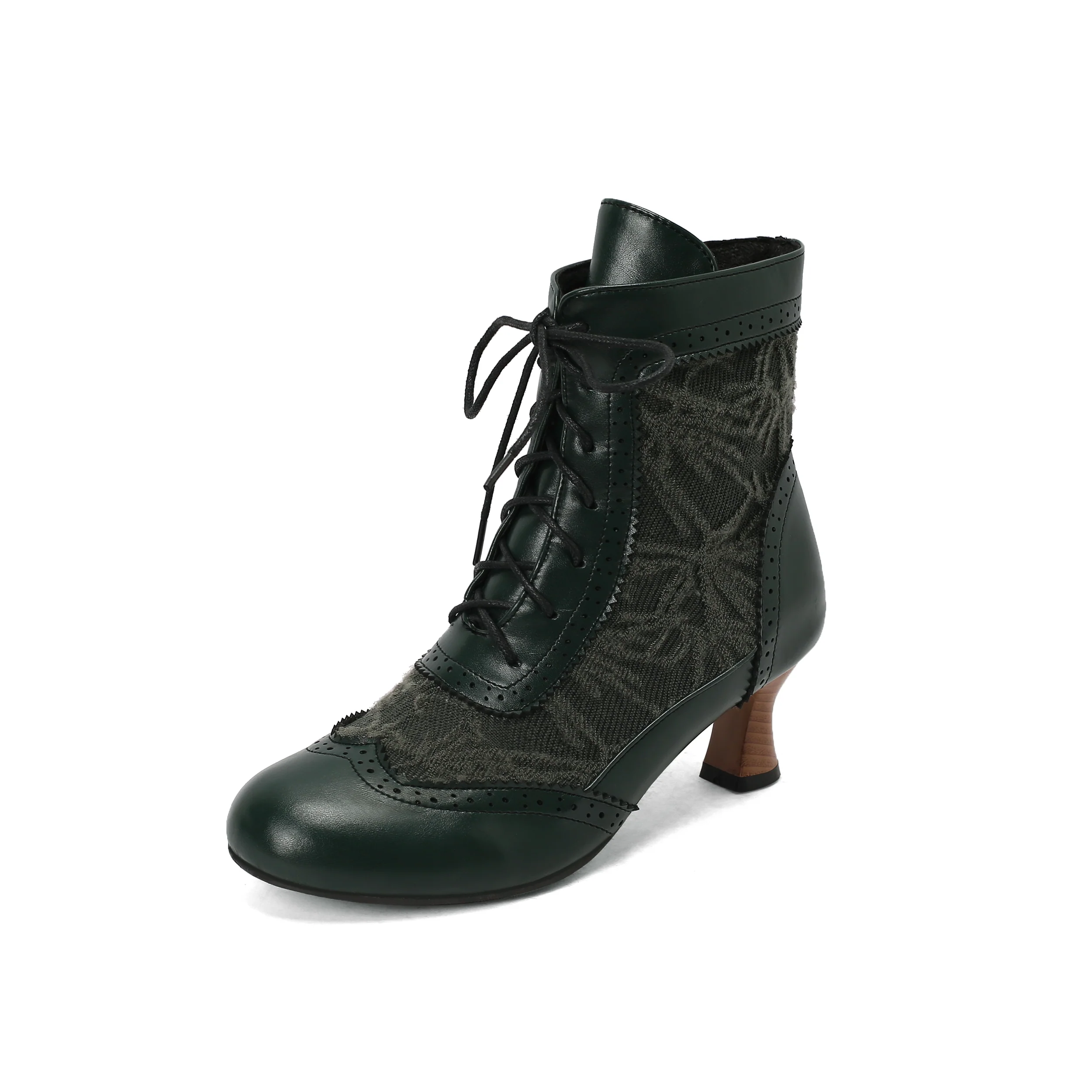 Vintage Leather Solid Lace Heel Boots - Image 10