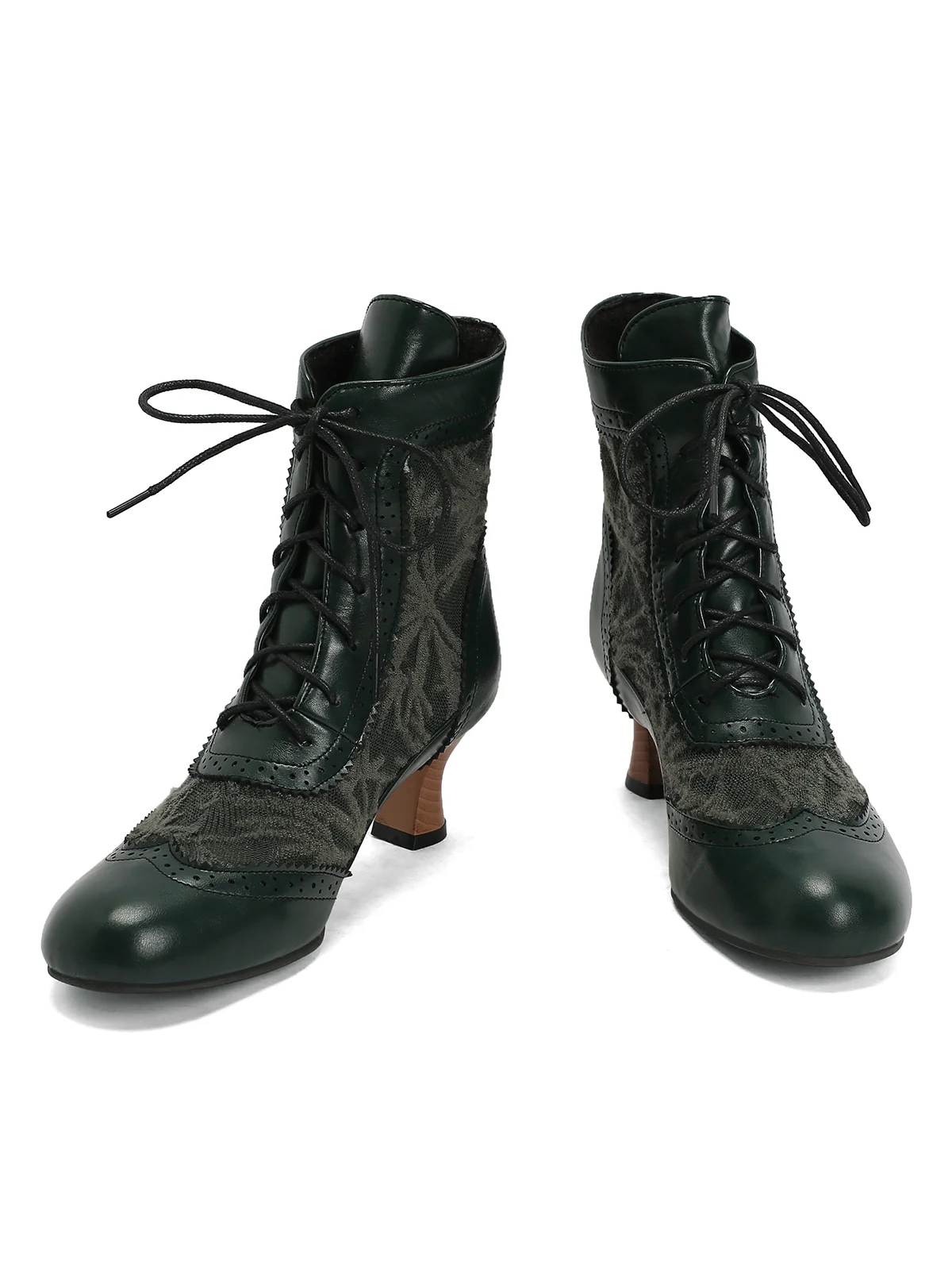 Vintage Leather Solid Lace Heel Boots - Image 11