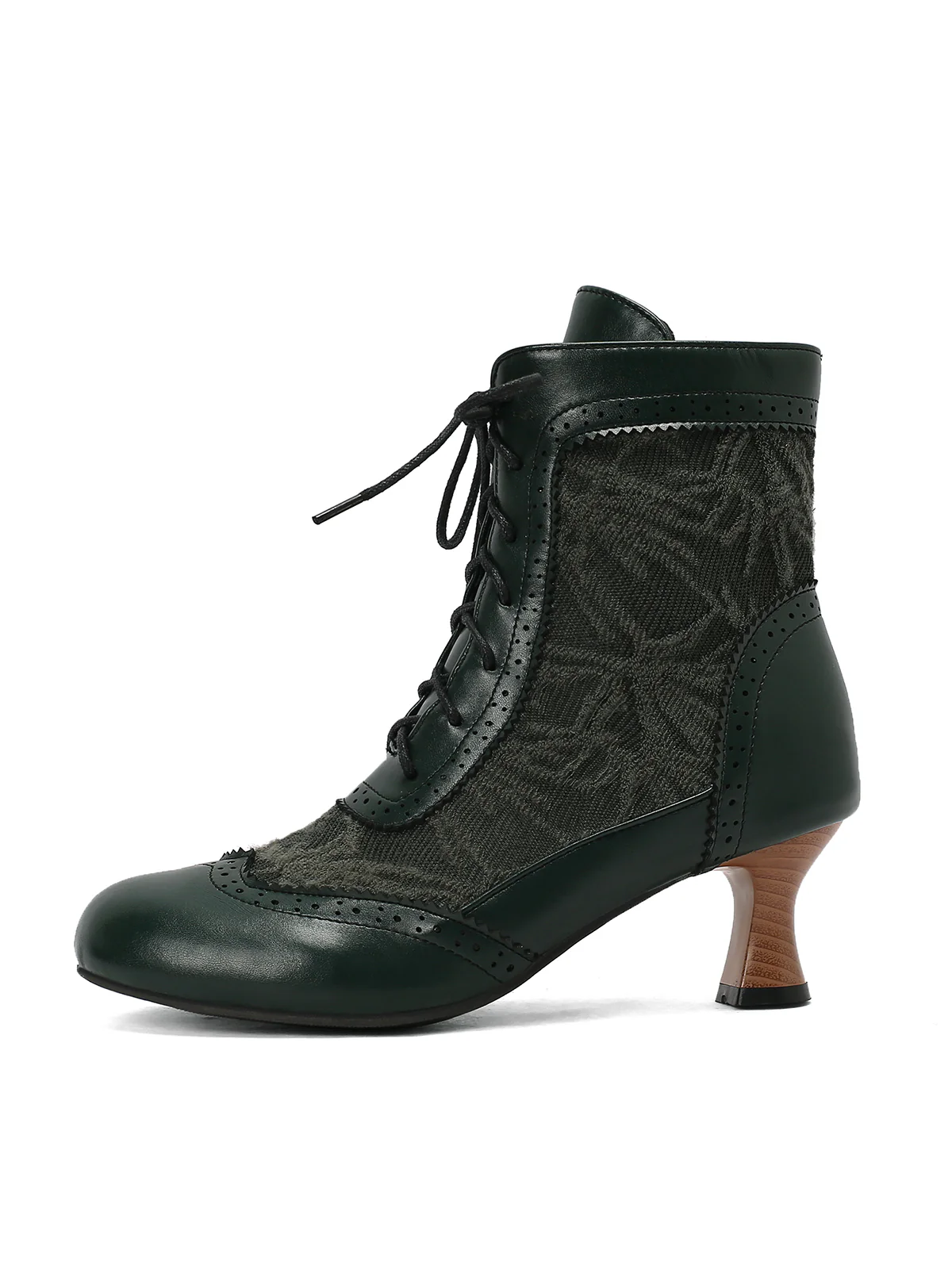 Vintage Leather Solid Lace Heel Boots - Image 12