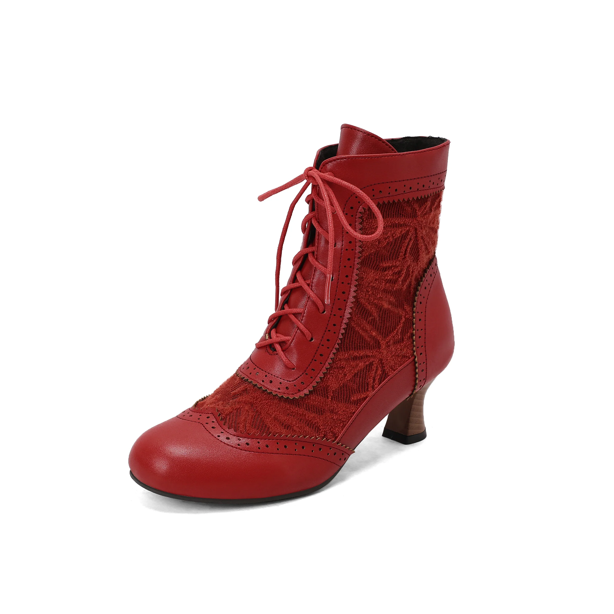 Vintage Leather Solid Lace Heel Boots - Image 13