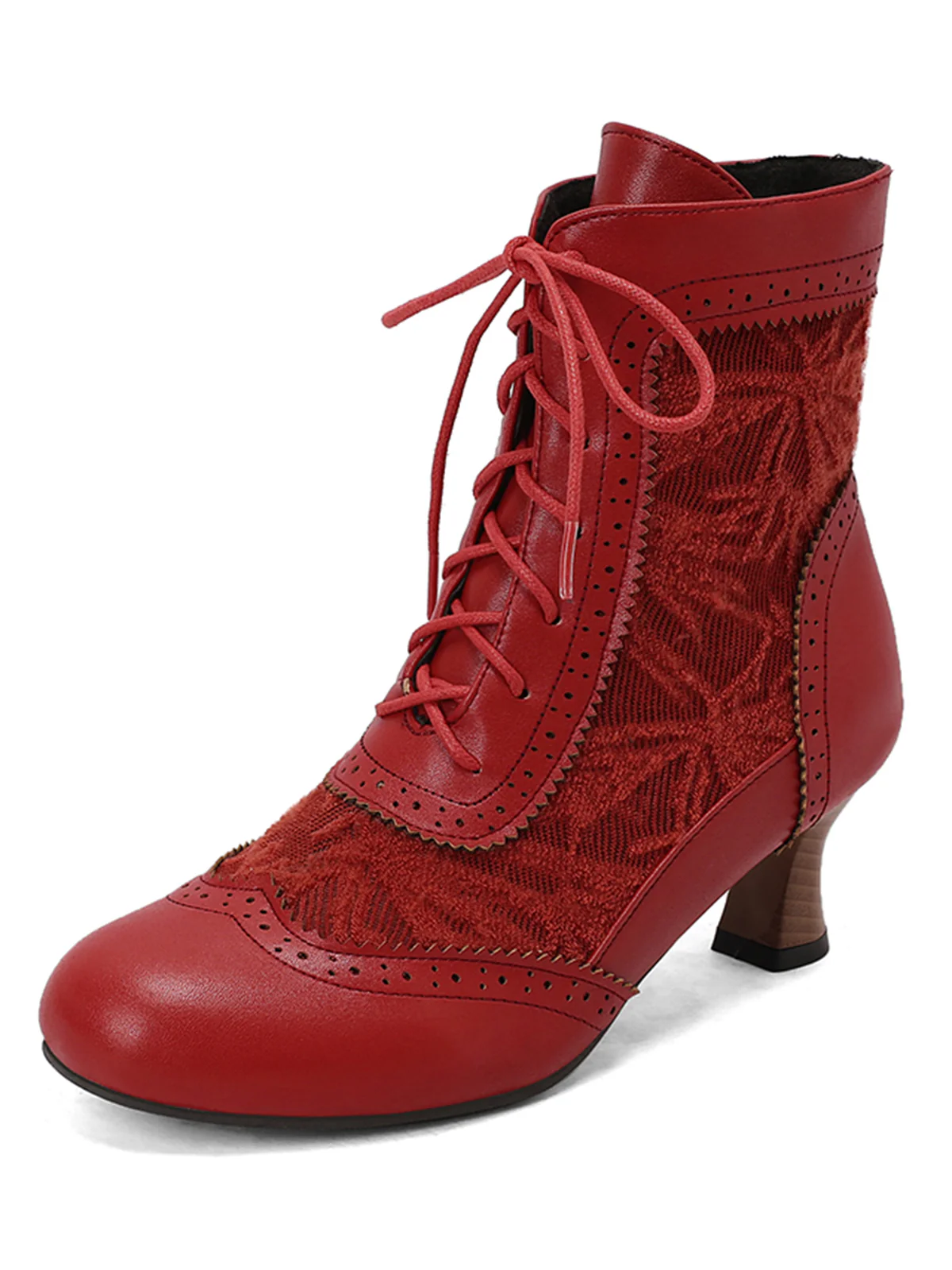 Vintage Leather Solid Lace Heel Boots - Image 14