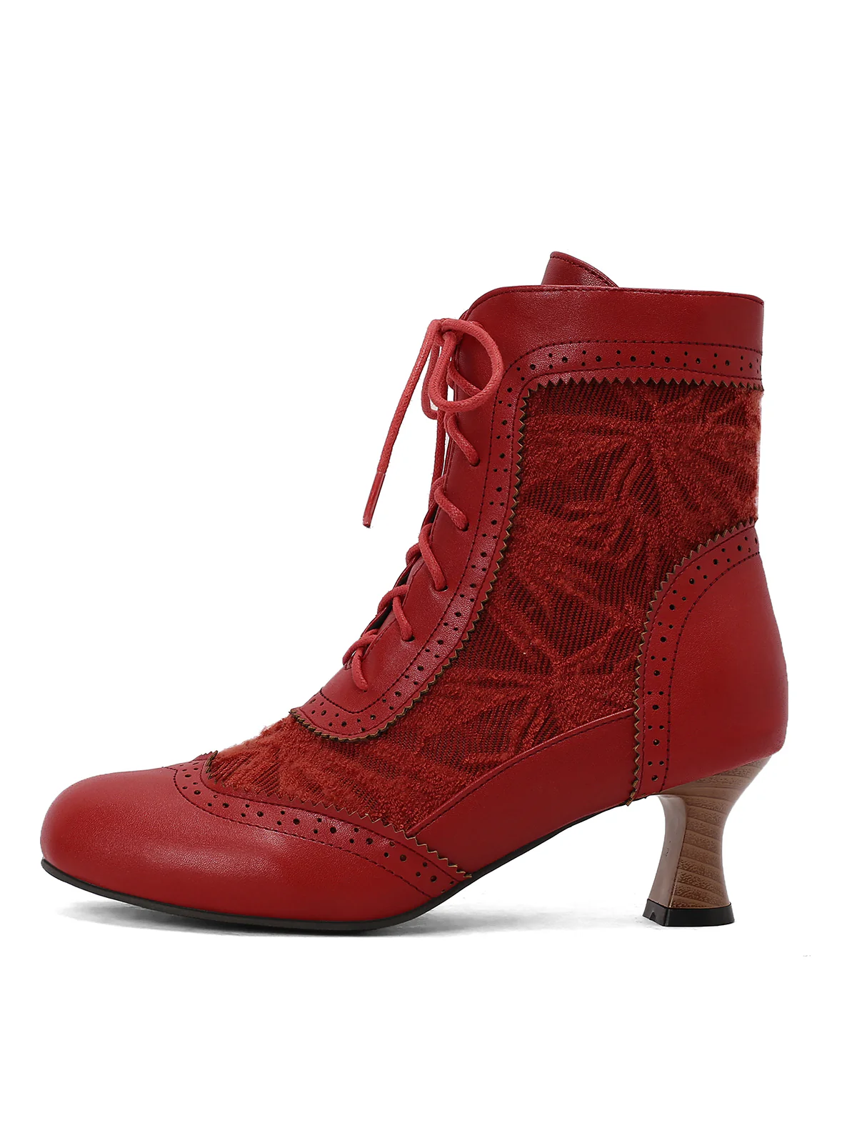 Vintage Leather Solid Lace Heel Boots - Image 15