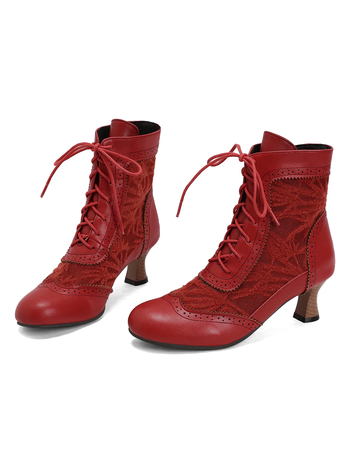 Vintage Leather Solid Lace Heel Boots - Image 16
