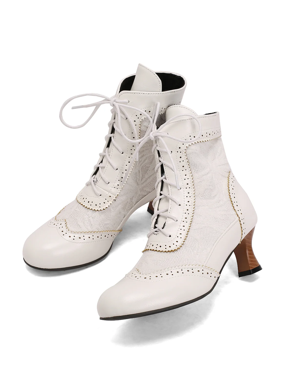 Vintage Leather Solid Lace Heel Boots - Image 18
