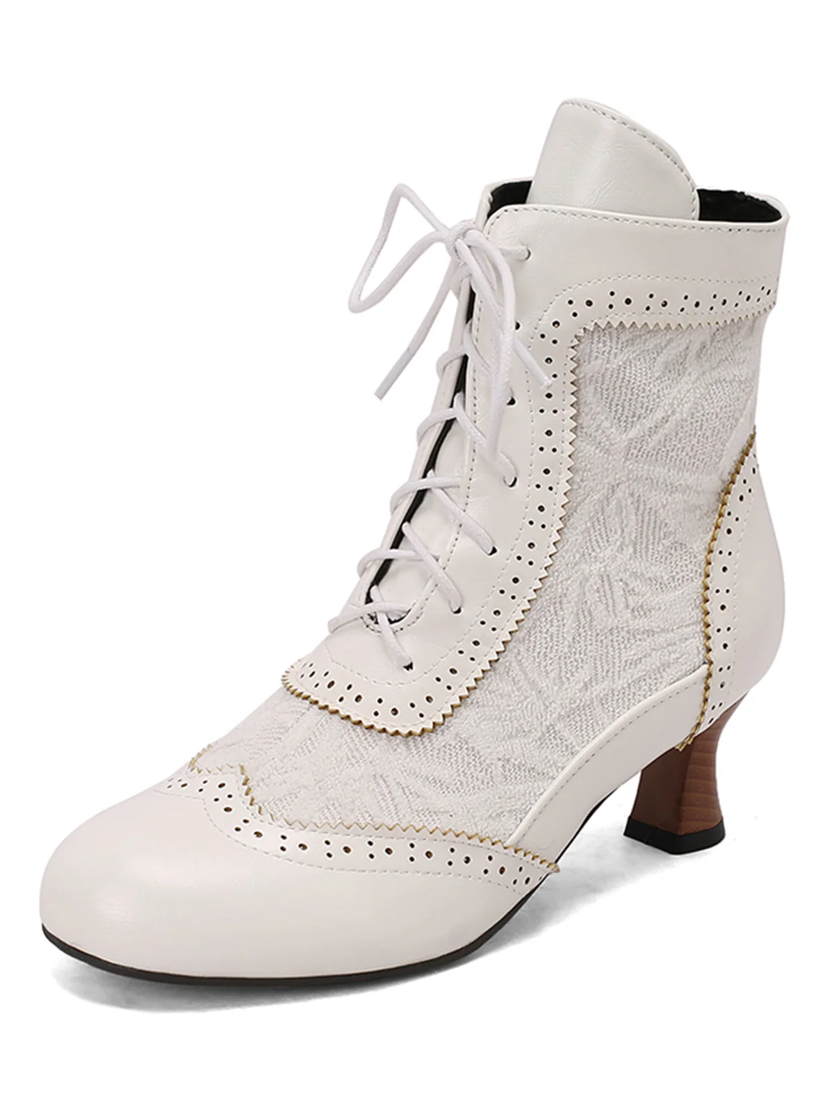 Vintage Leather Solid Lace Heel Boots - Image 19