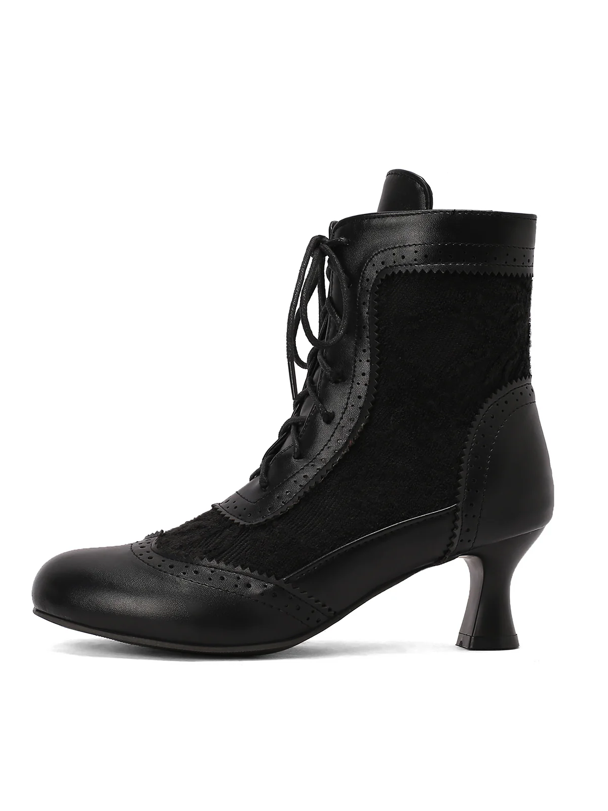 Vintage Leather Solid Lace Heel Boots - Image 4