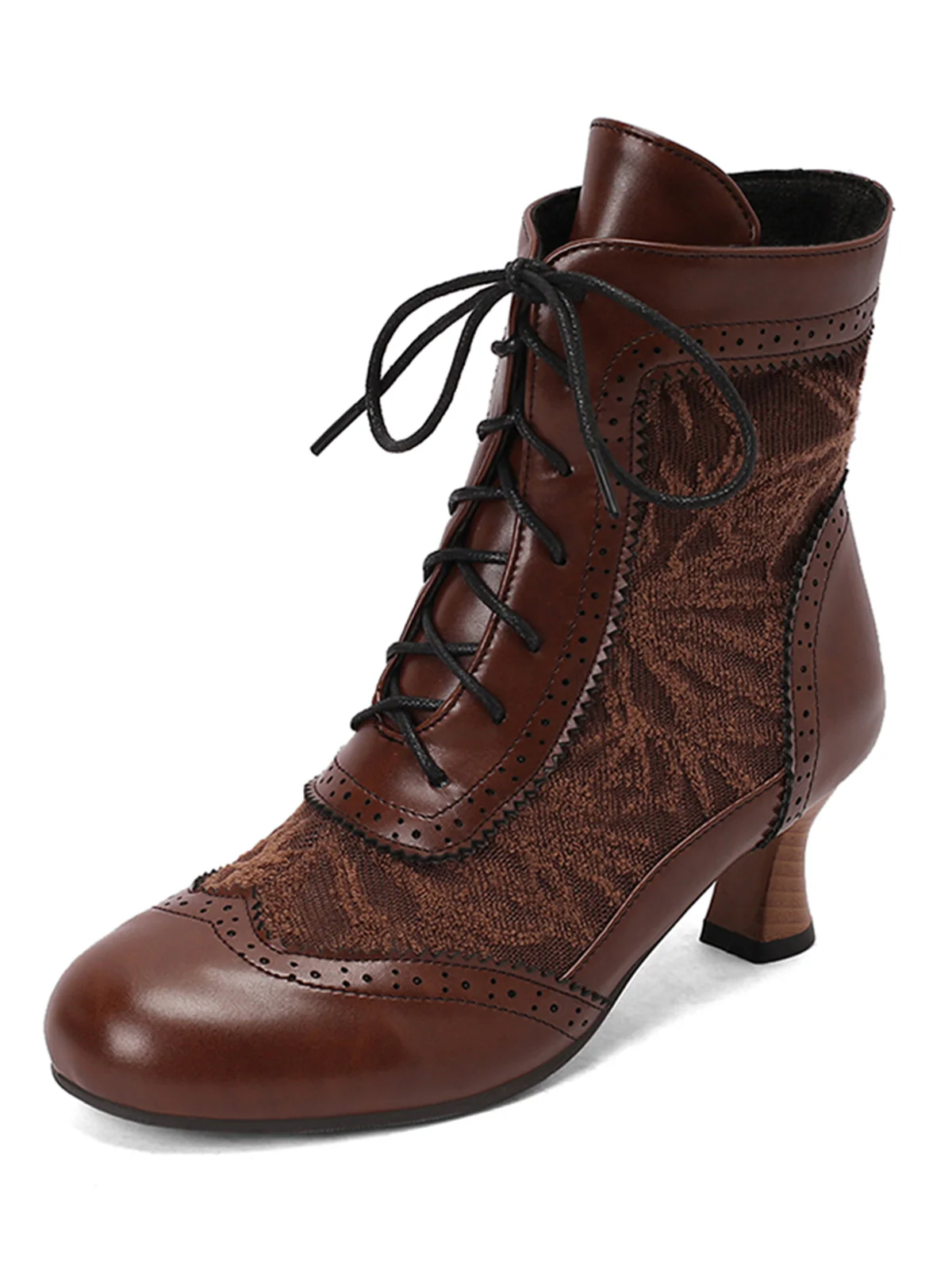 Vintage Leather Solid Lace Heel Boots - Image 6