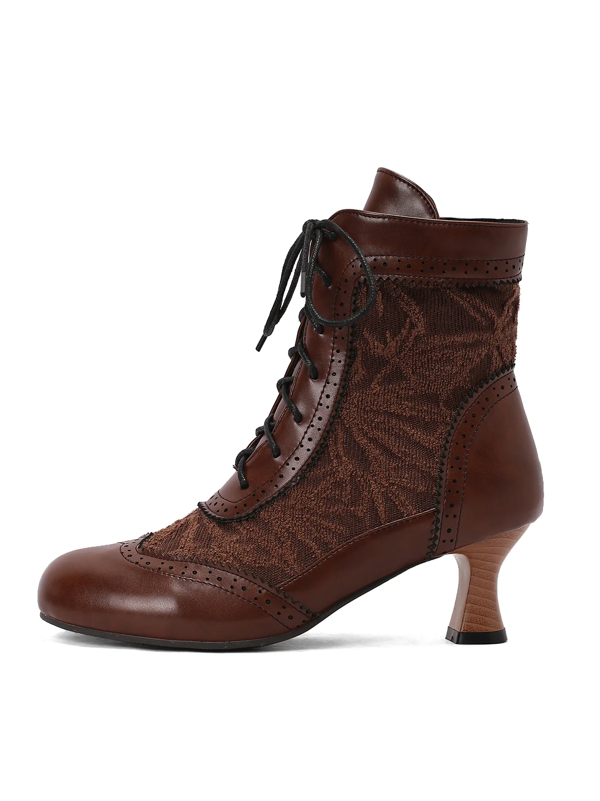 Vintage Leather Solid Lace Heel Boots - Image 7