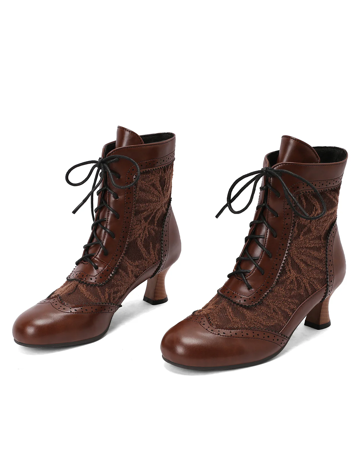 Vintage Leather Solid Lace Heel Boots - Image 8