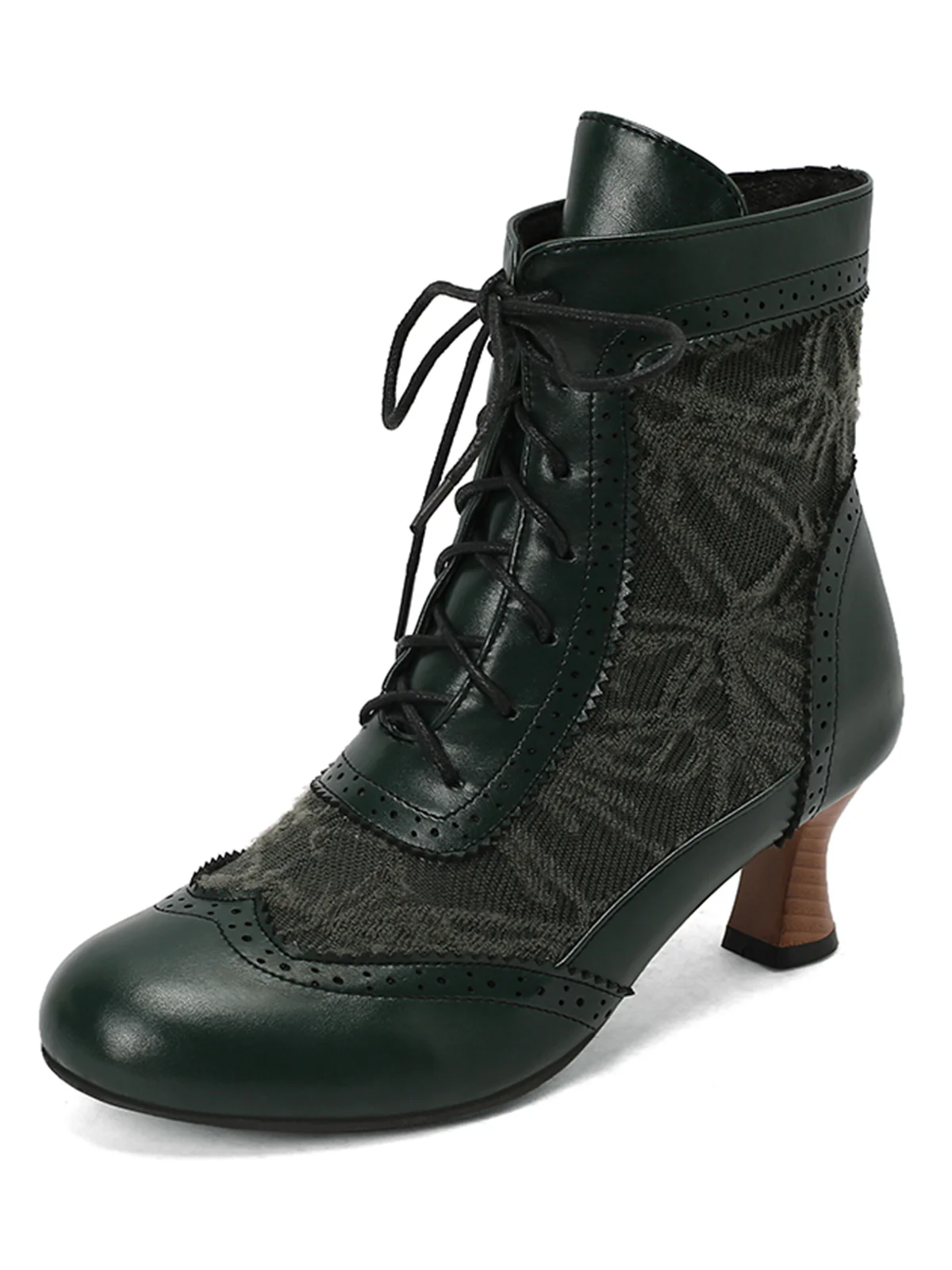 Vintage Leather Solid Lace Heel Boots - Image 9