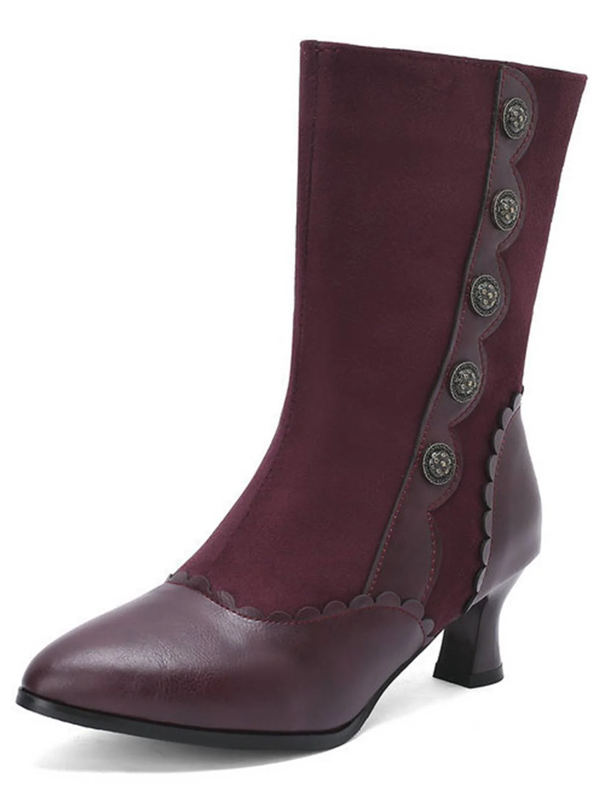 Vintage Leather Suede Button Mid Calf Boots - Image 10